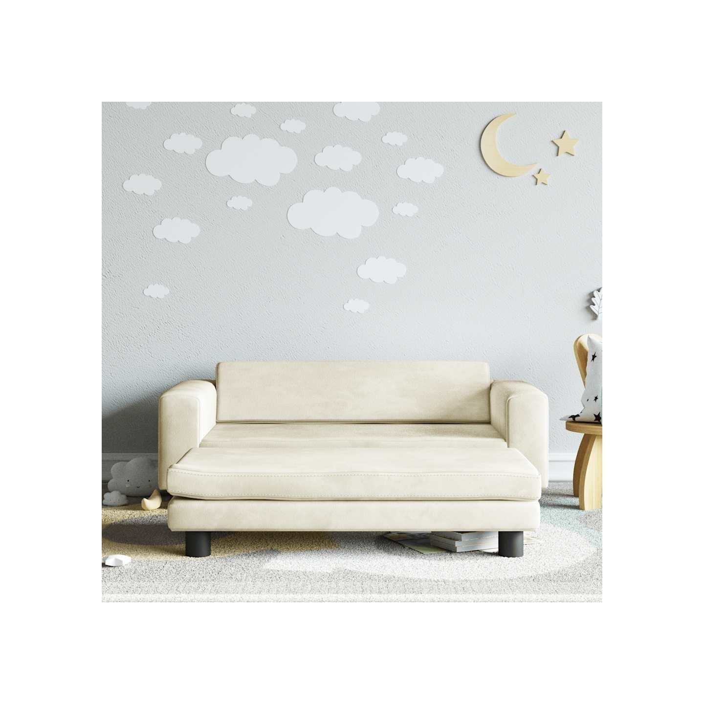 Canapé avec repose-pied pour enfants crème 100x50x30 cm velours