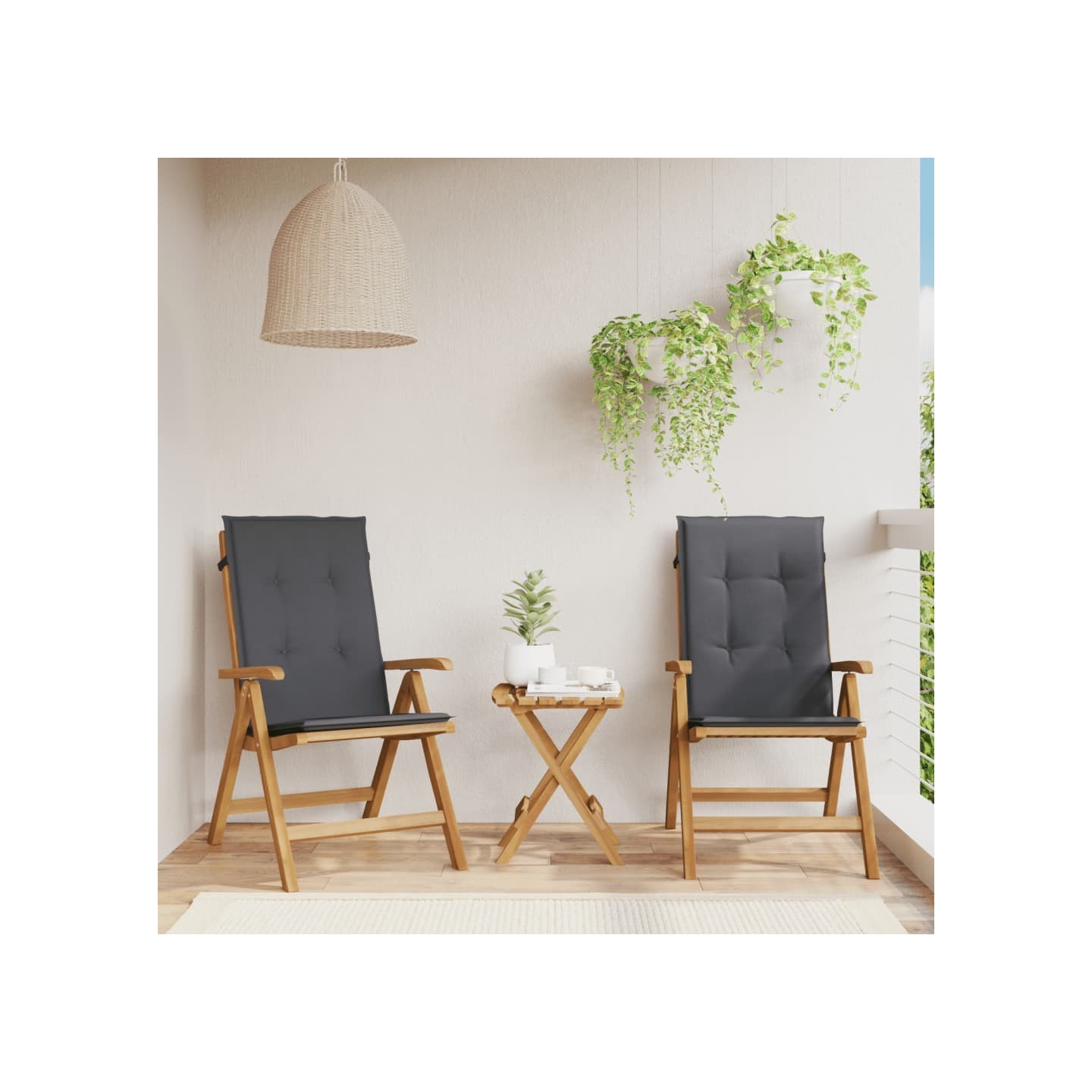Fauteuils pliants inclinables avec coussins 2 pcs teck massif
