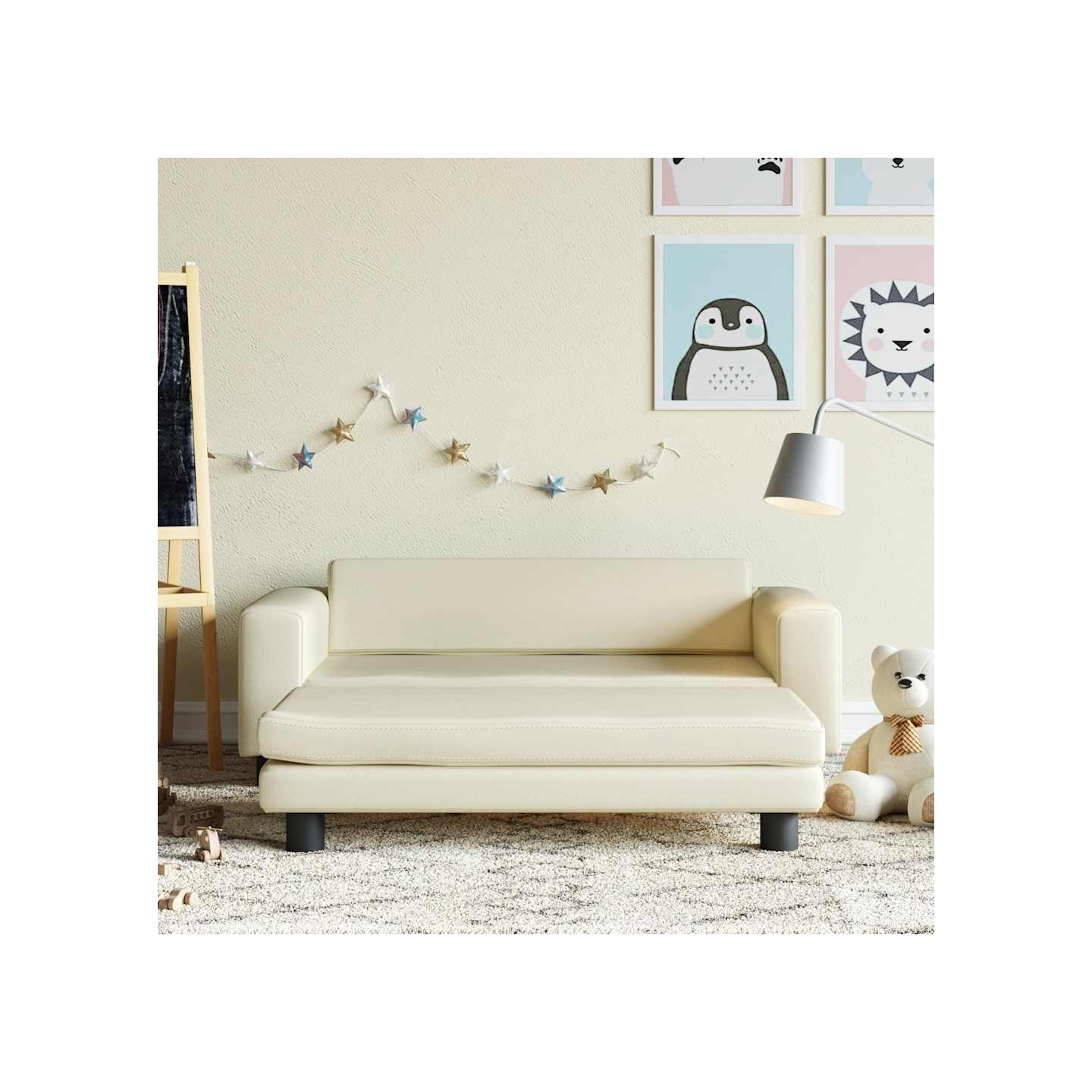 Canapé avec repose-pied pour enfants crème 100x50x30 cm