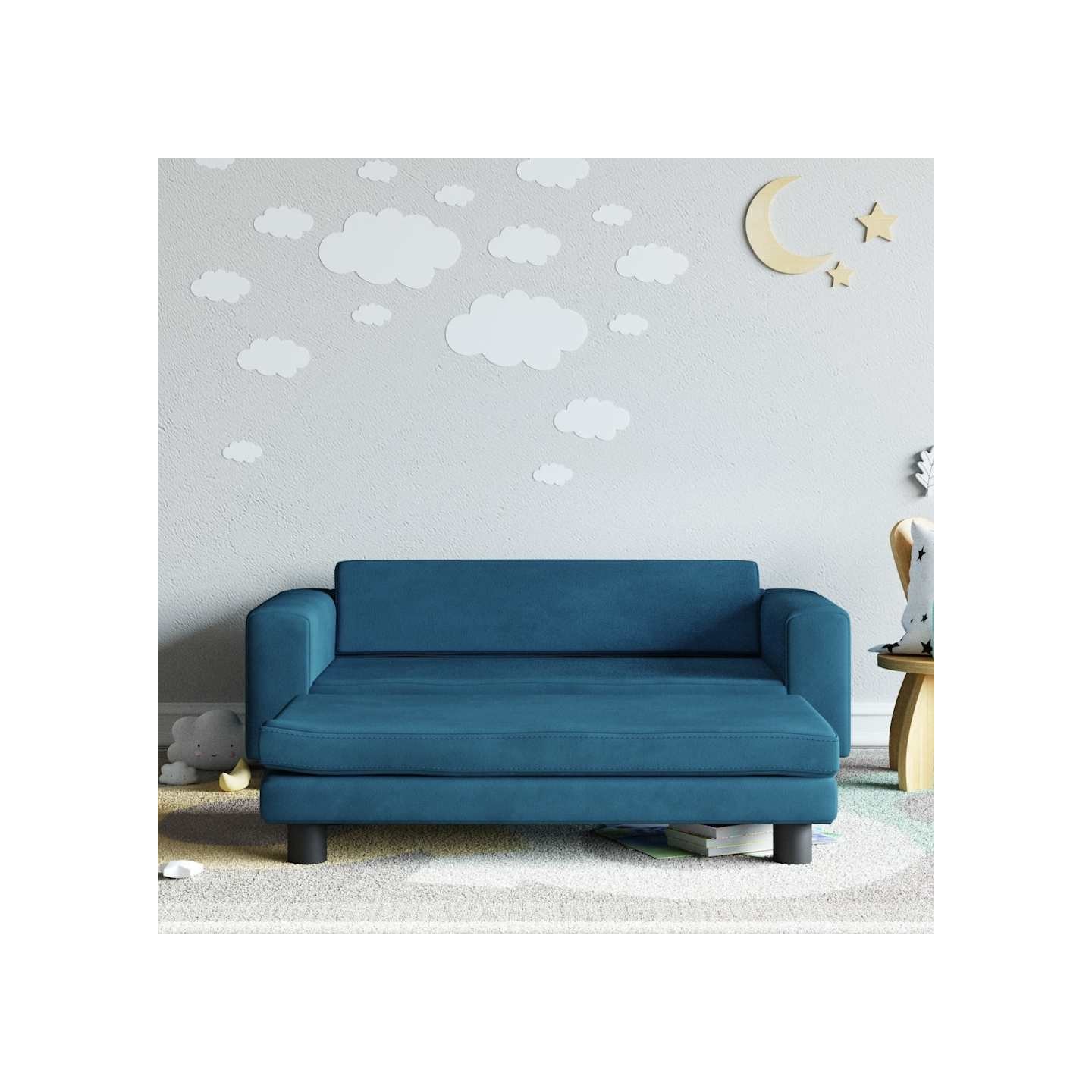Canapé avec repose-pied pour enfants bleu 100x50x30 cm velours