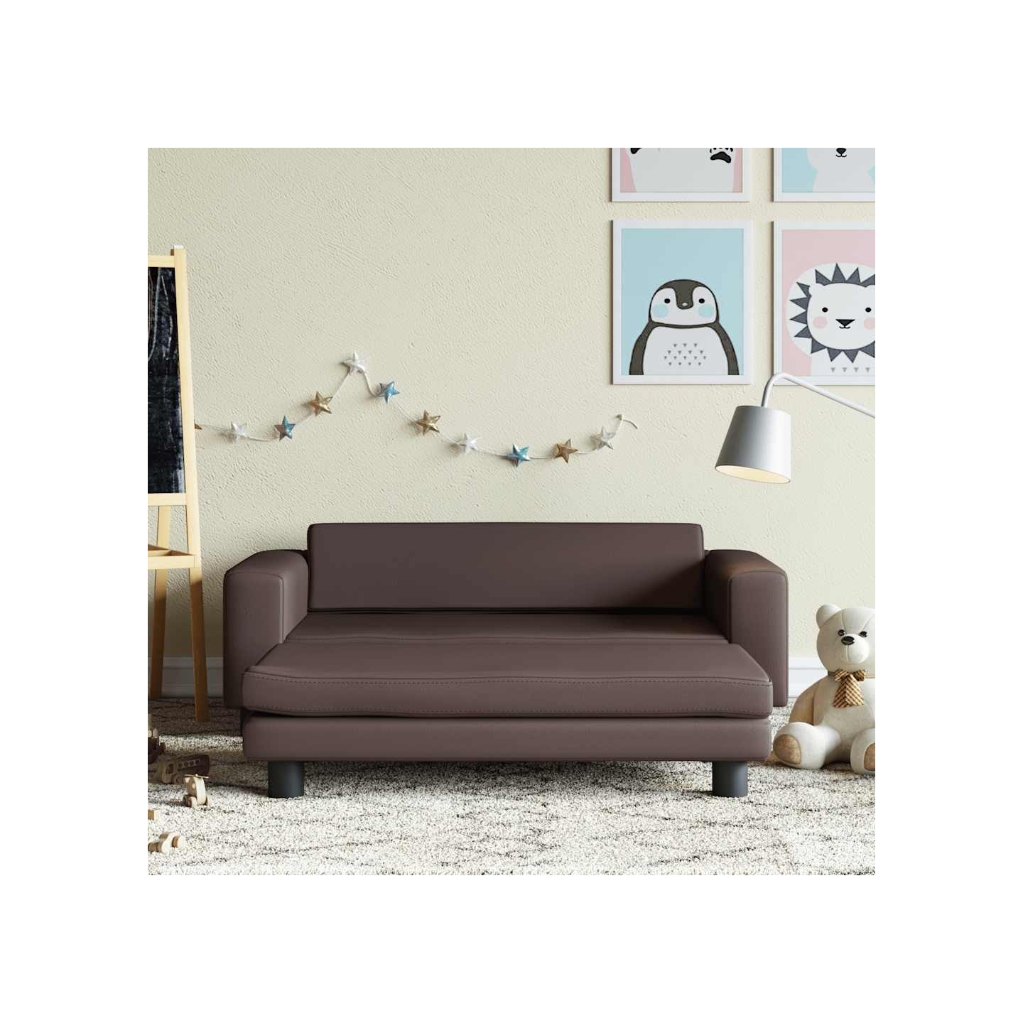 Canapé avec repose-pied pour enfants marron 100x50x30 cm