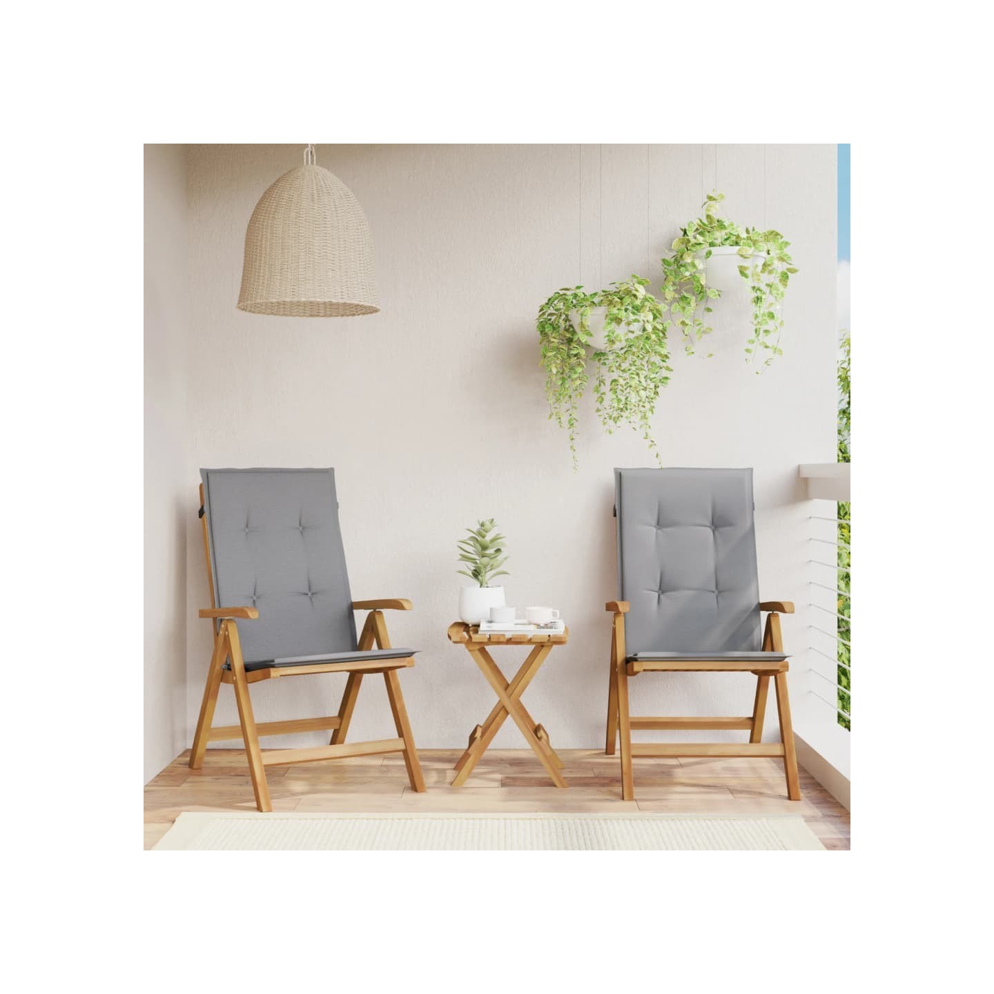 Fauteuils pliants inclinables avec coussins 2 pcs teck massif