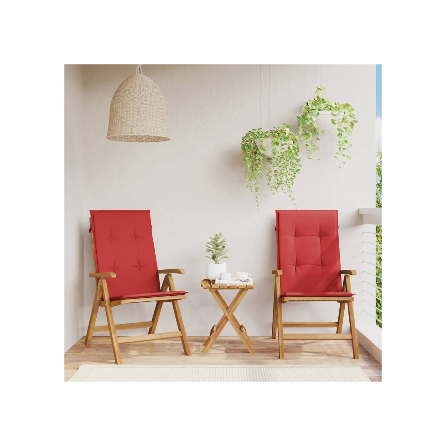 Fauteuils pliants inclinables avec coussins 2 pcs teck massif