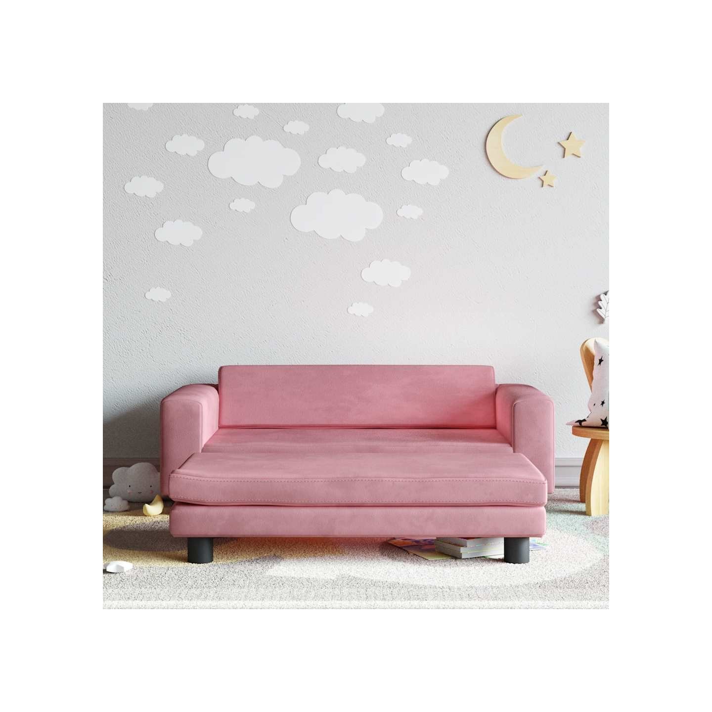 Canapé avec repose-pied pour enfants rose 100x50x30 cm velours