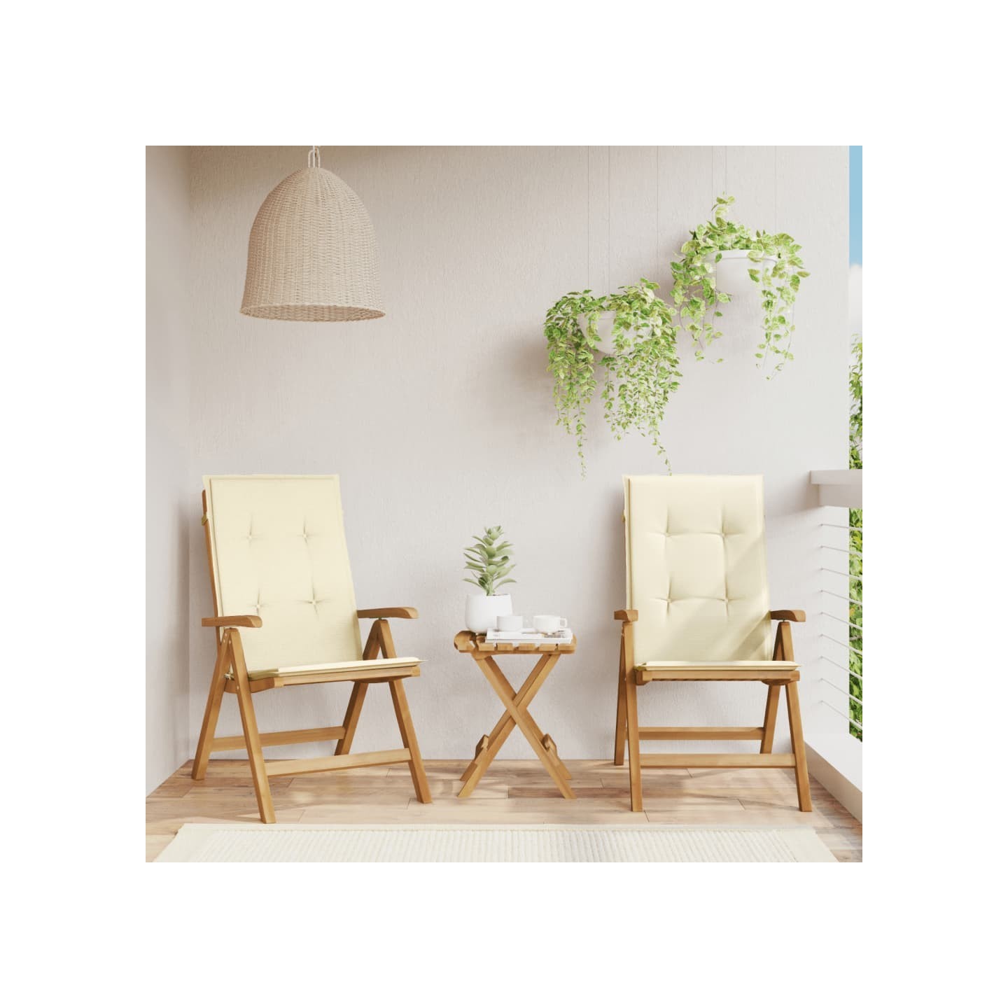 Fauteuils pliants inclinables avec coussins, 2 pièces, en bois massif de teck