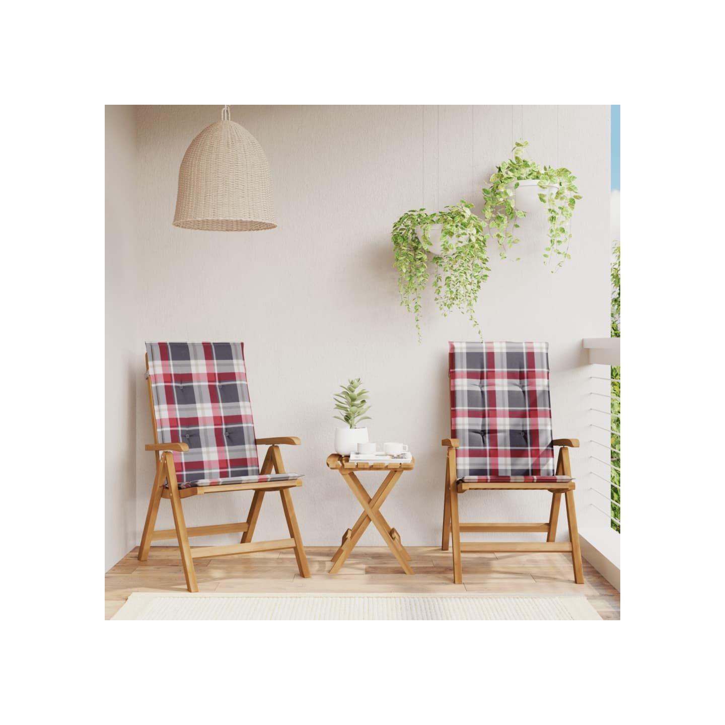 Fauteuils pliants inclinables avec coussins 2 pcs teck massif