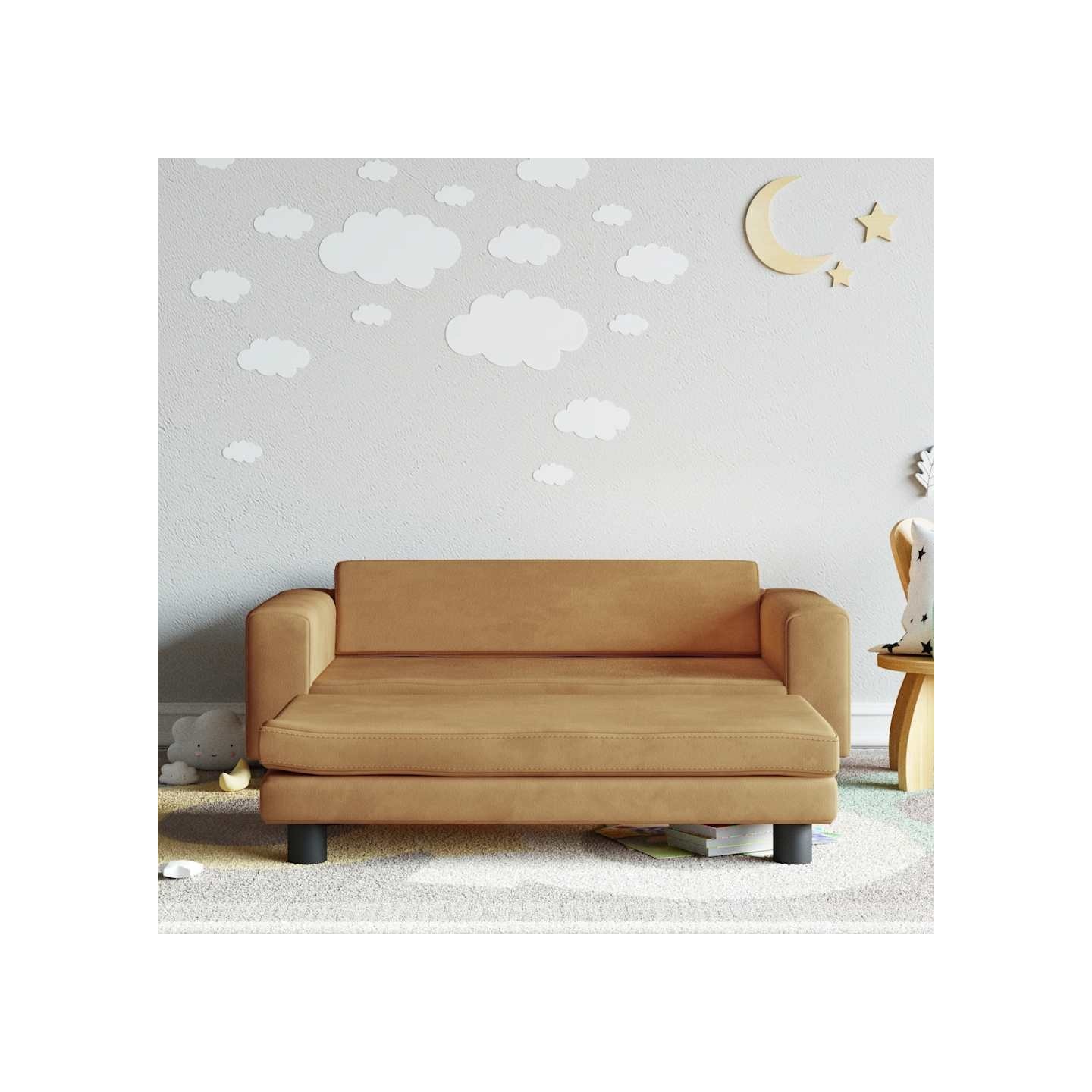 Canapé avec repose-pied pour enfants marron 100x50x30cm velours
