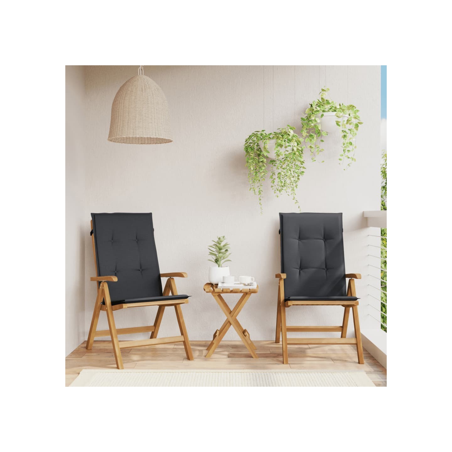 Fauteuils pliants inclinables avec coussins 2 pcs teck massif
