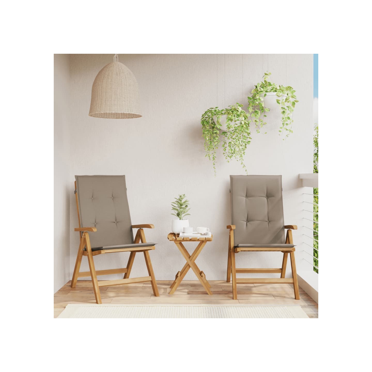 Fauteuils pliants inclinables avec coussins 2 pcs teck massif
