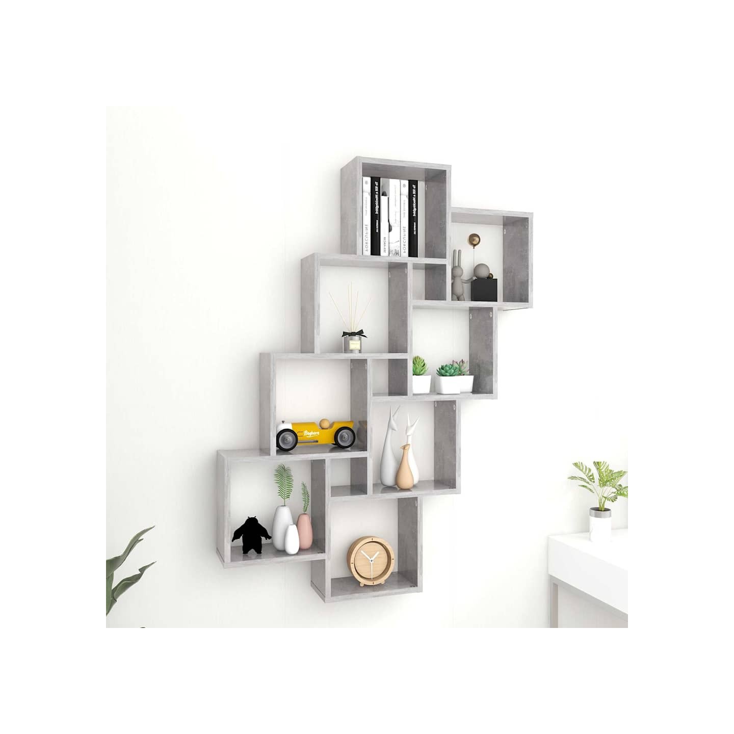 Étagère murale cube Gris béton 90x15x119 cm Bois d’ingénierie