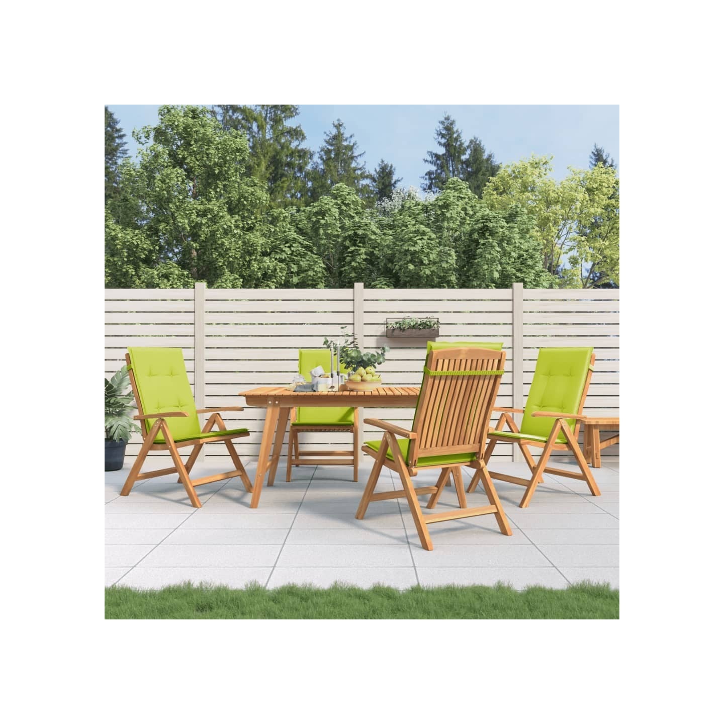 Fauteuils pliants inclinables avec coussins 4 pcs teck massif