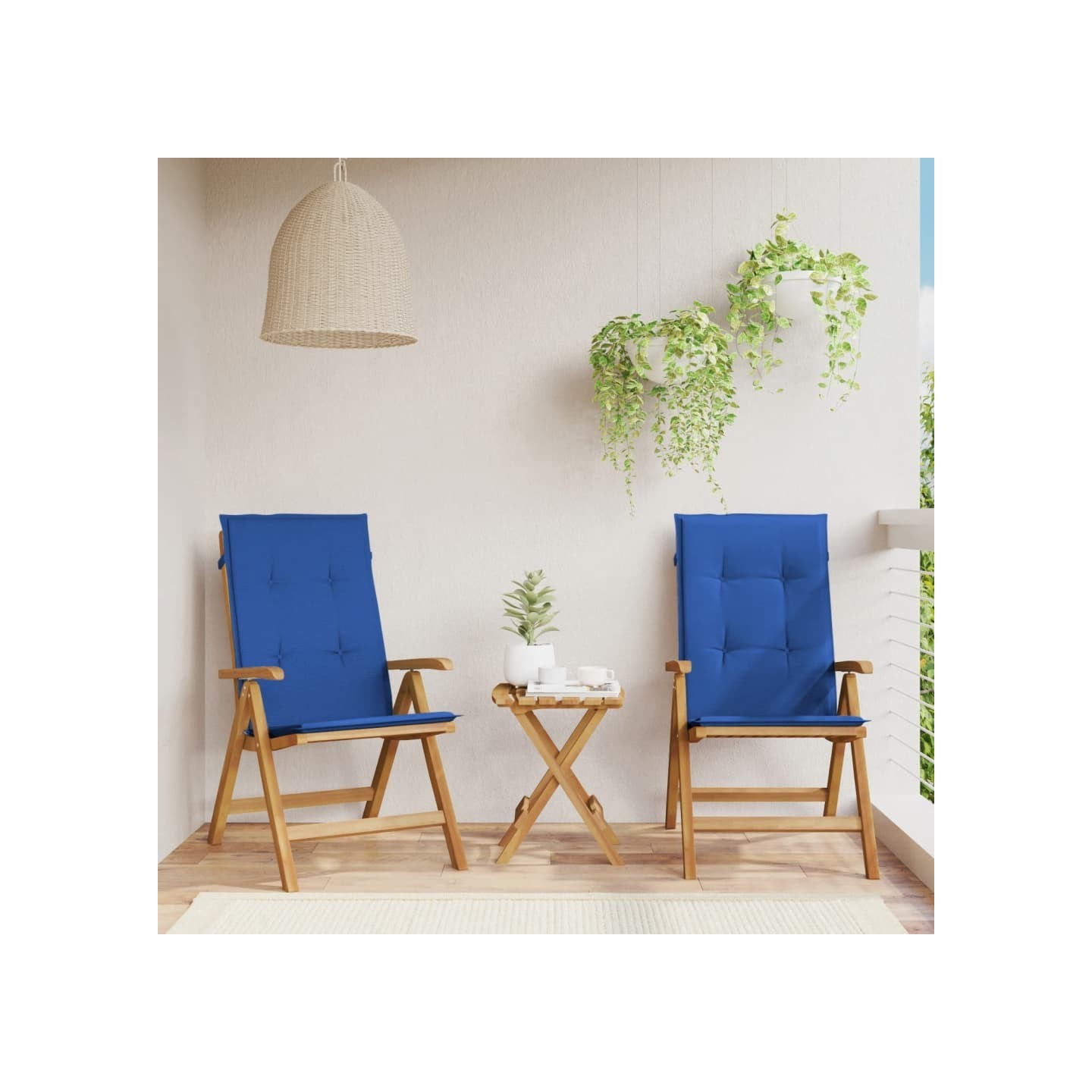 Fauteuils pliants inclinables avec coussins 2 pcs teck massif