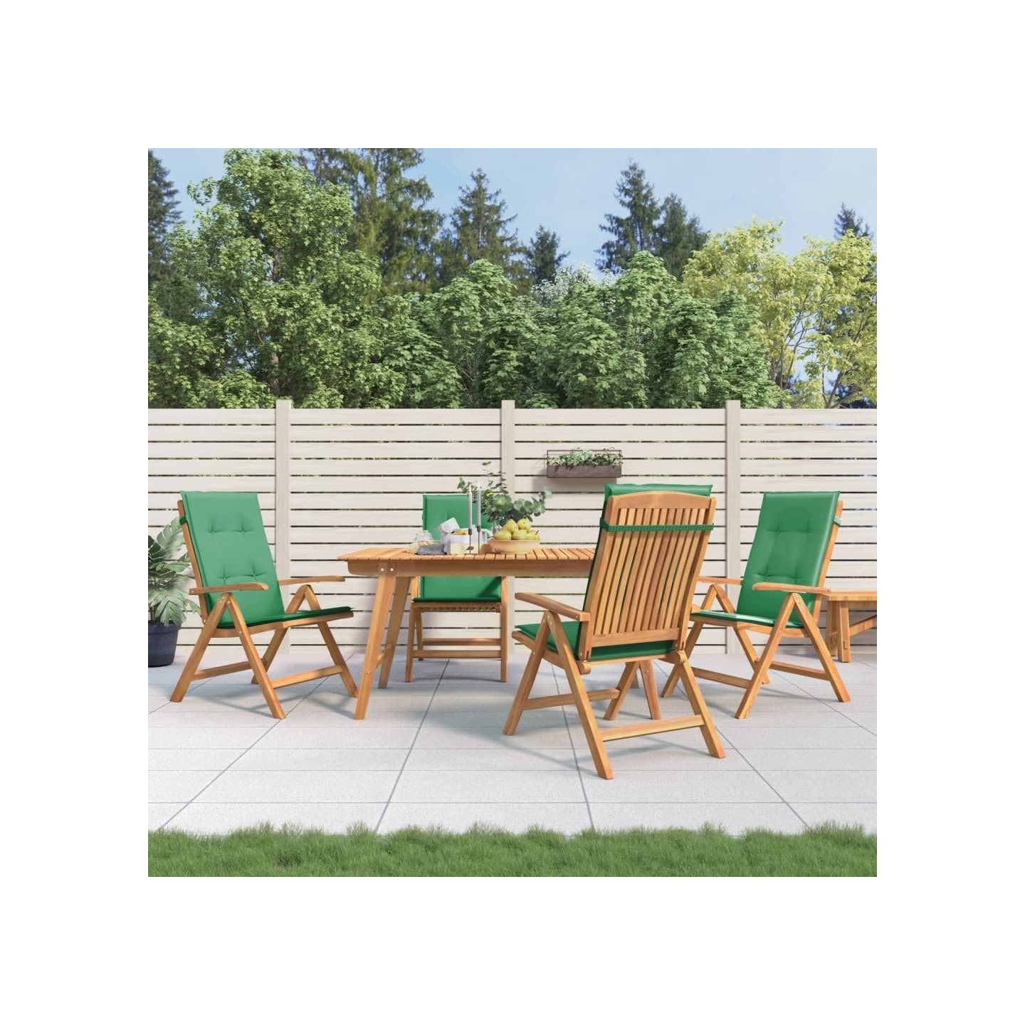Fauteuils pliants inclinables avec coussins 4 pcs teck massif