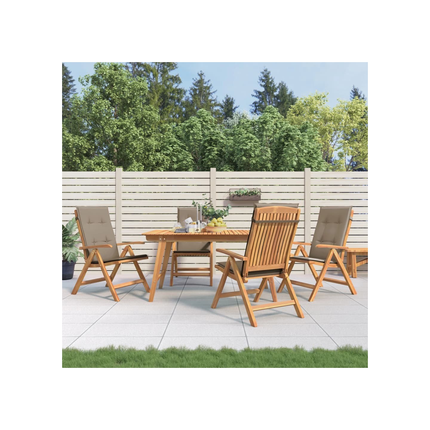 Fauteuils pliants inclinables avec coussins 4 pcs teck massif