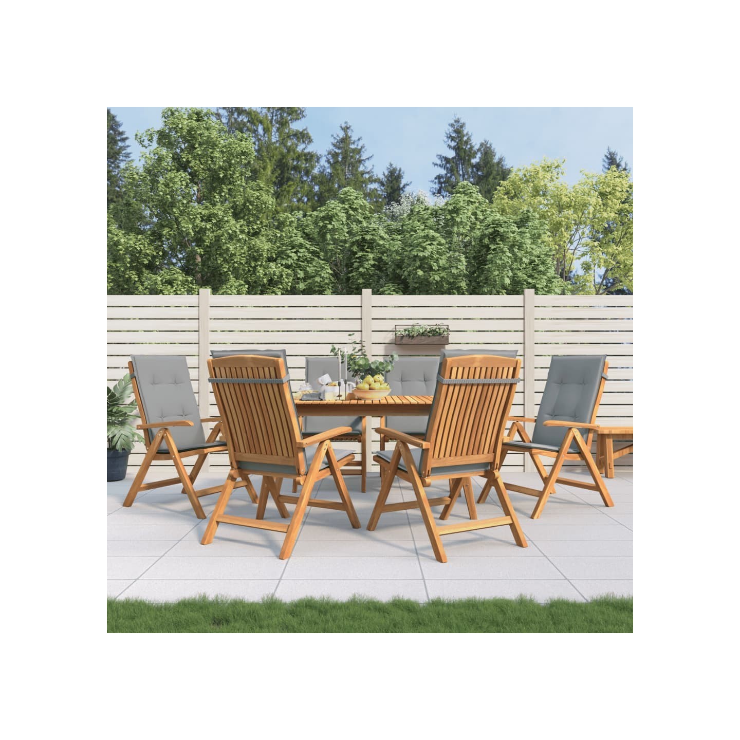 Fauteuils pliants inclinables avec coussins 6 pcs teck massif