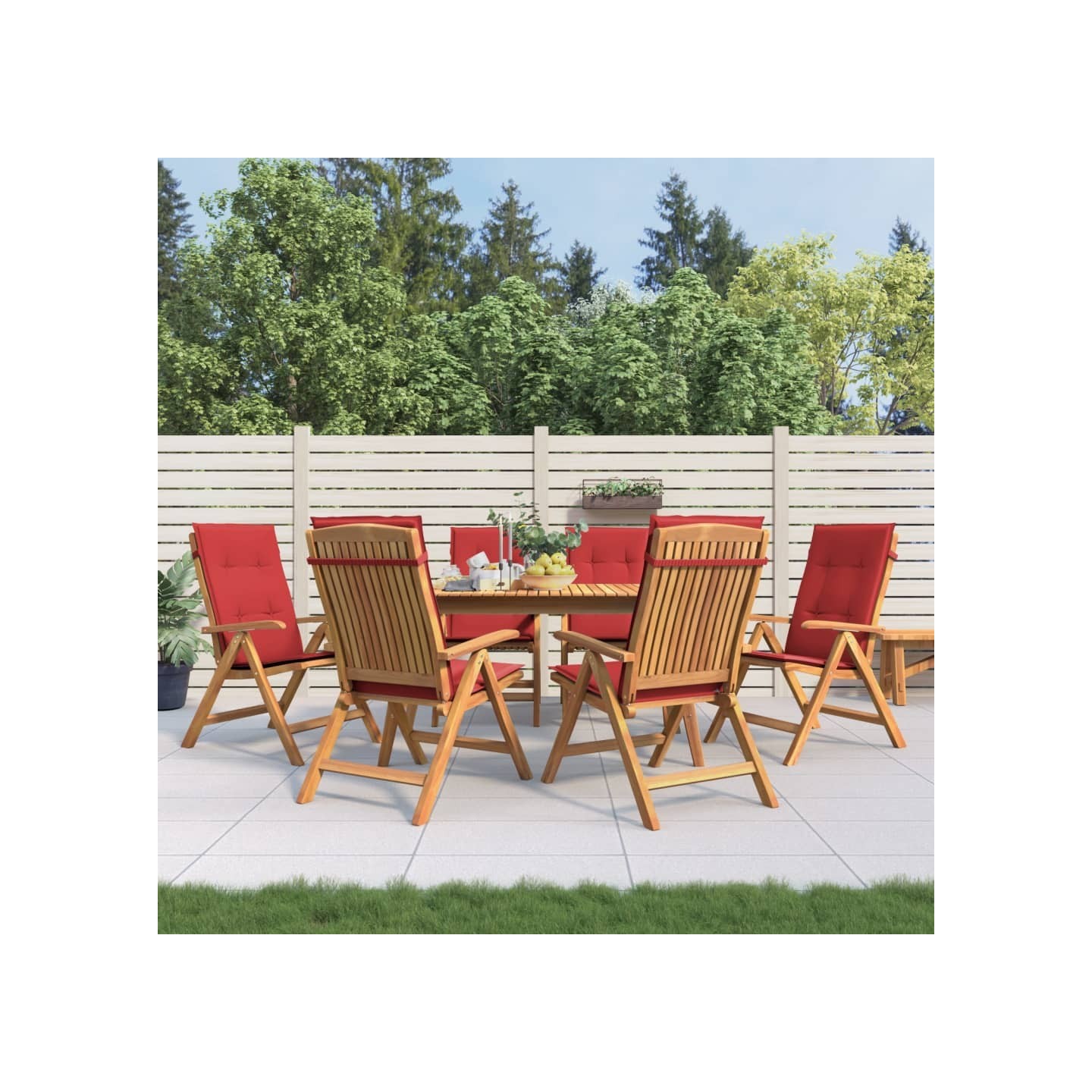 Fauteuils pliants inclinables avec coussins 6 pcs teck massif