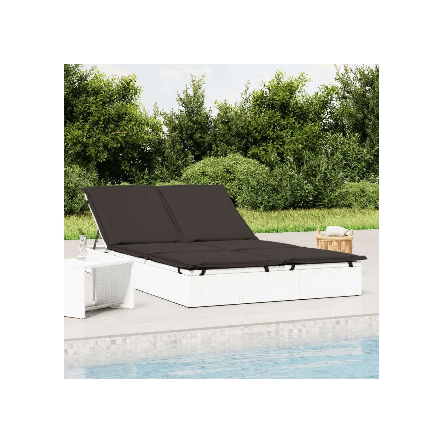 Chaise longue à 2 places avec coussins blanc résine tressée