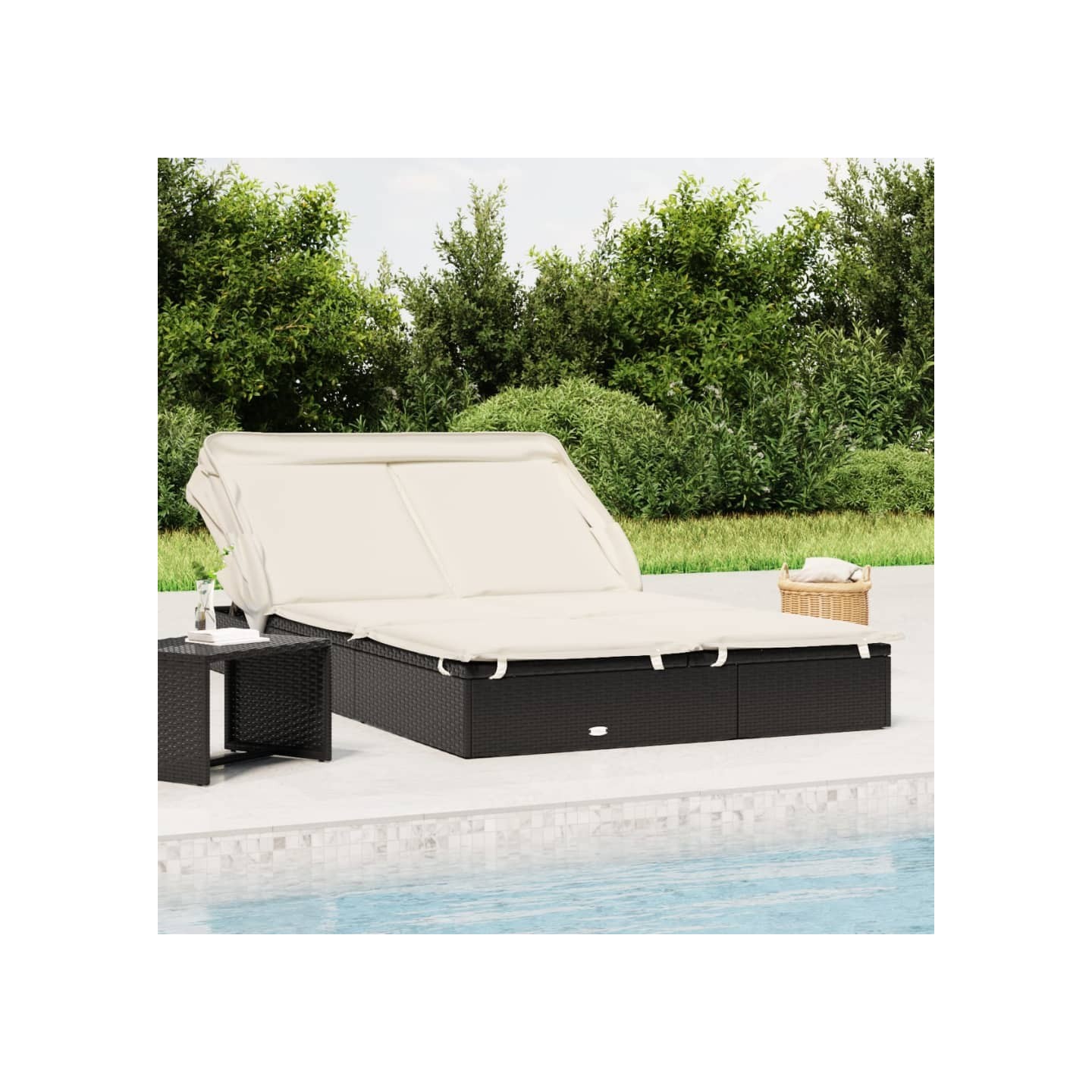 Transat 2 places avec toit pliable noir 213x118x97 cm