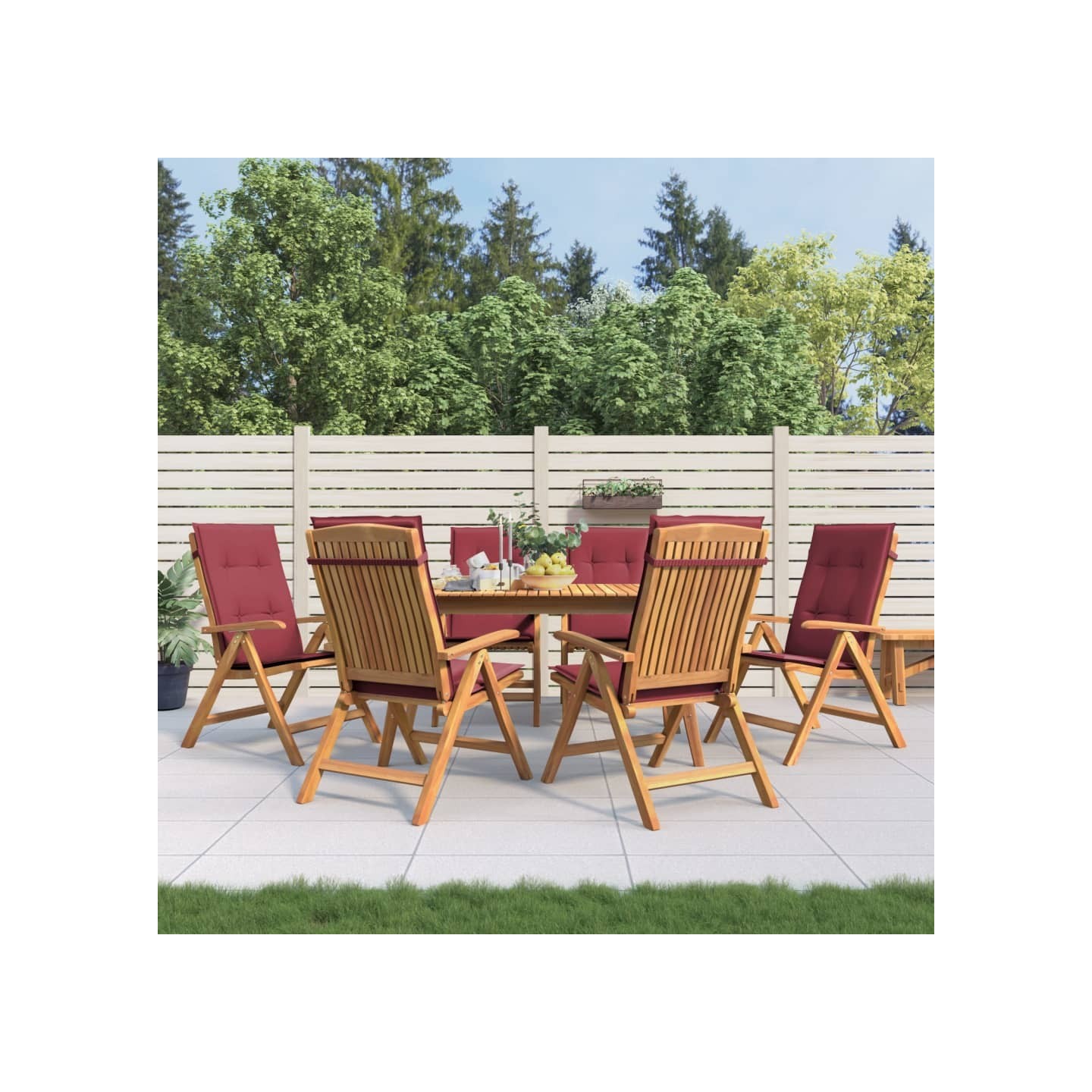 Fauteuils pliants inclinables avec coussins 6 pcs teck massif