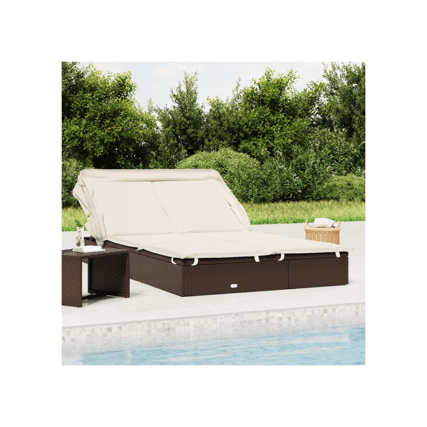 Transat 2 places avec toit pliable marron 213x118x97 cm