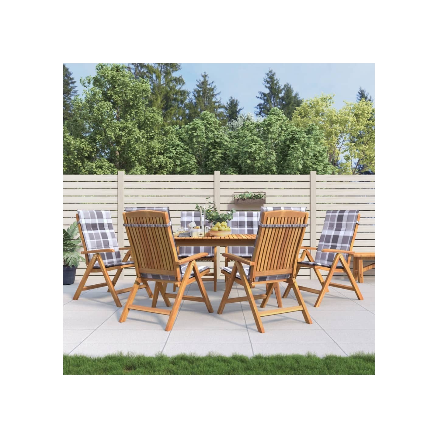 Fauteuils pliants inclinables avec coussins 6 pcs teck massif