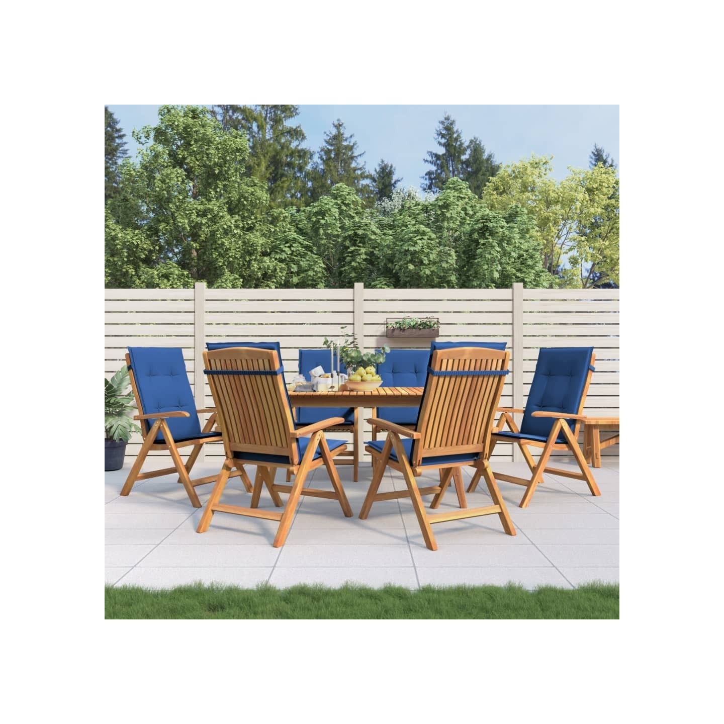 Fauteuils pliants inclinables avec coussins 6 pcs teck massif