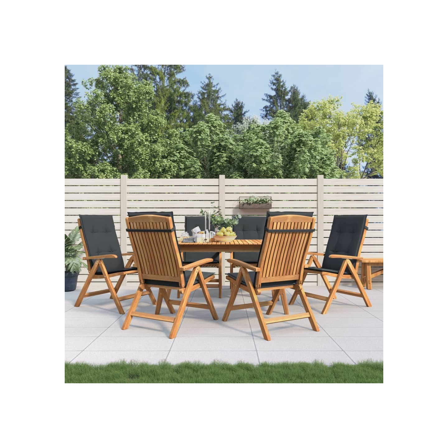 Fauteuils pliants inclinables avec coussins 6 pcs teck massif