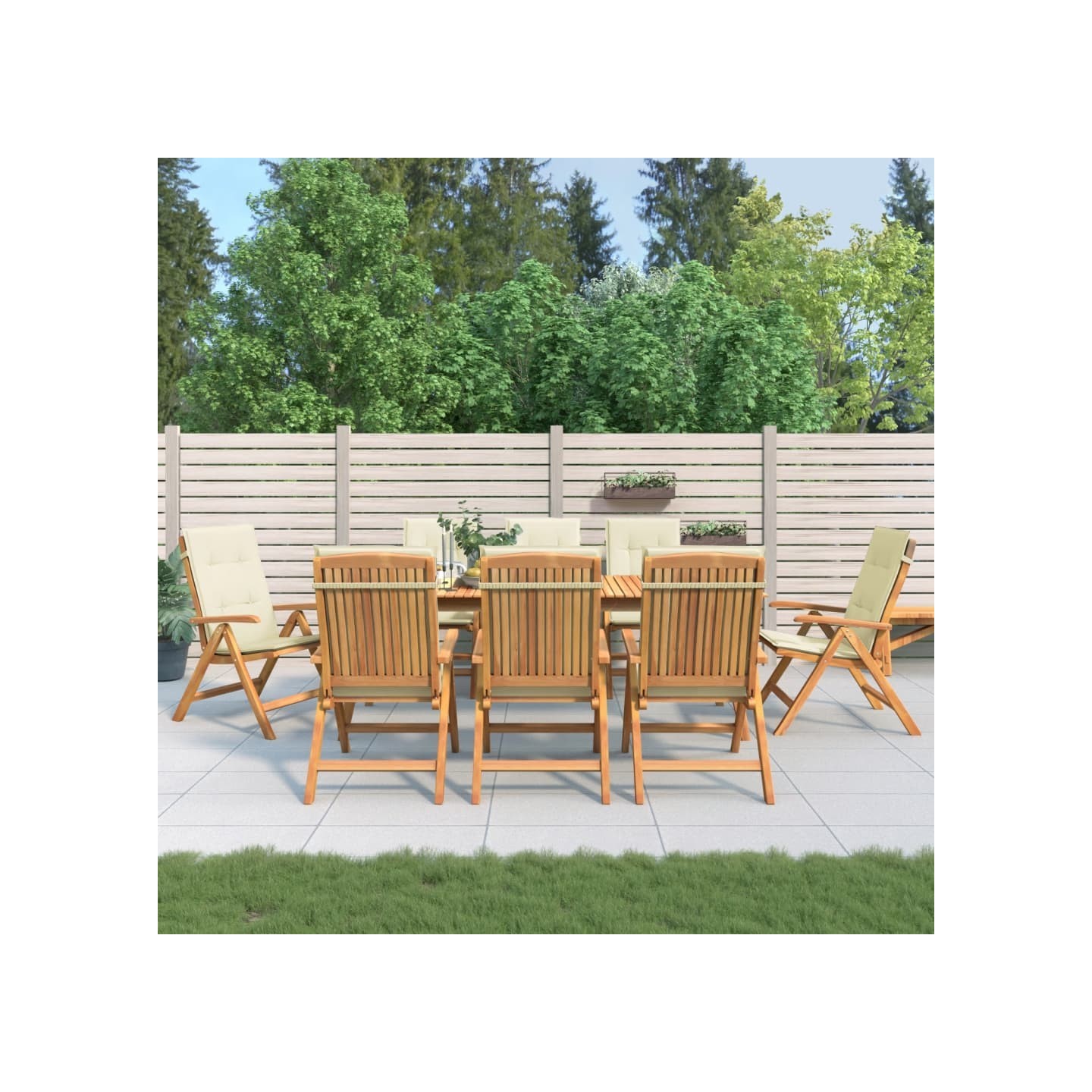 Fauteuils pliants inclinables avec coussins 8 pcs teck massif