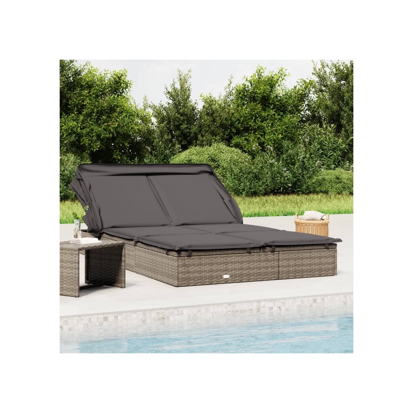 Transat 2 places avec toit pliable gris 213x118x97 cm