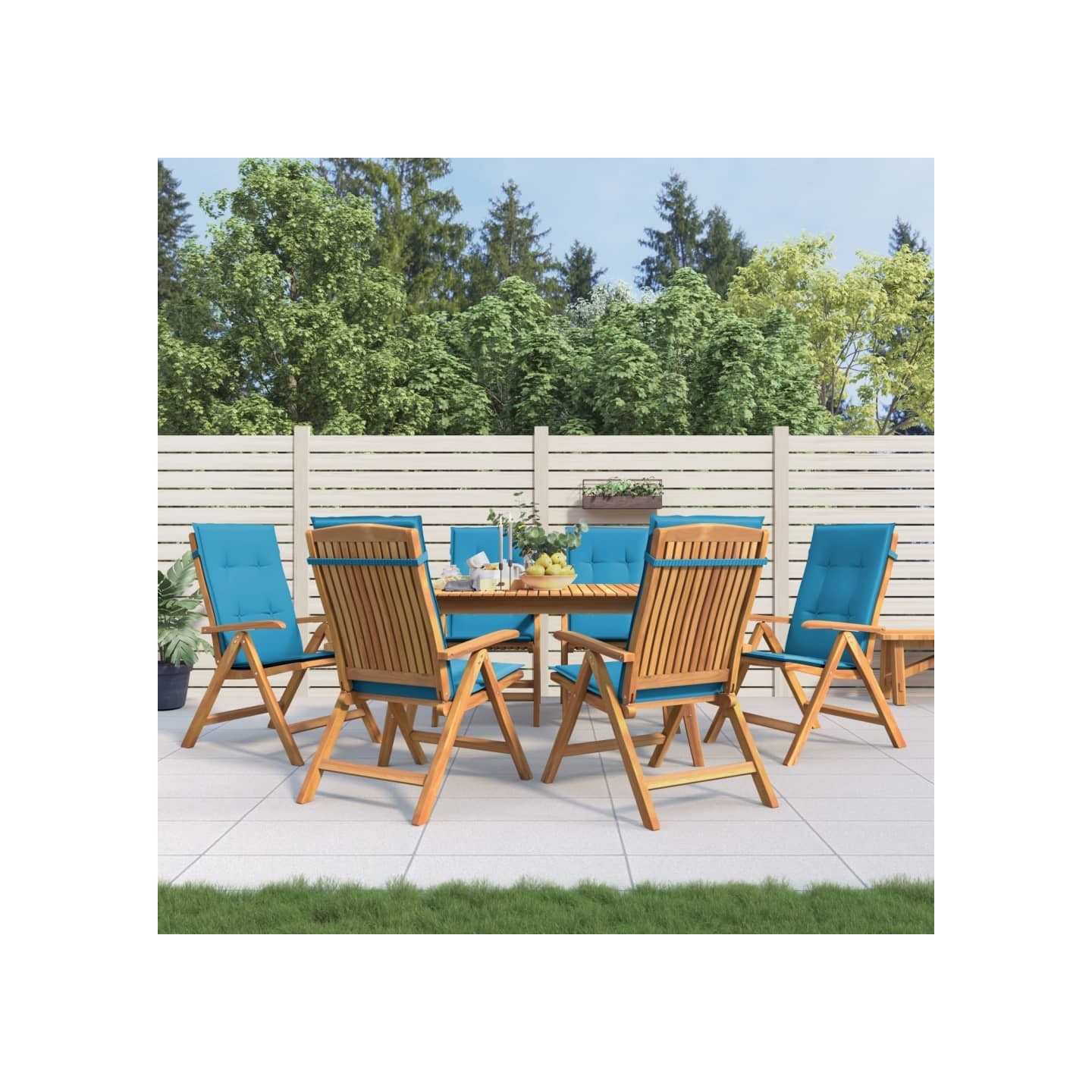 Fauteuils pliants inclinables avec coussins 6 pcs teck massif