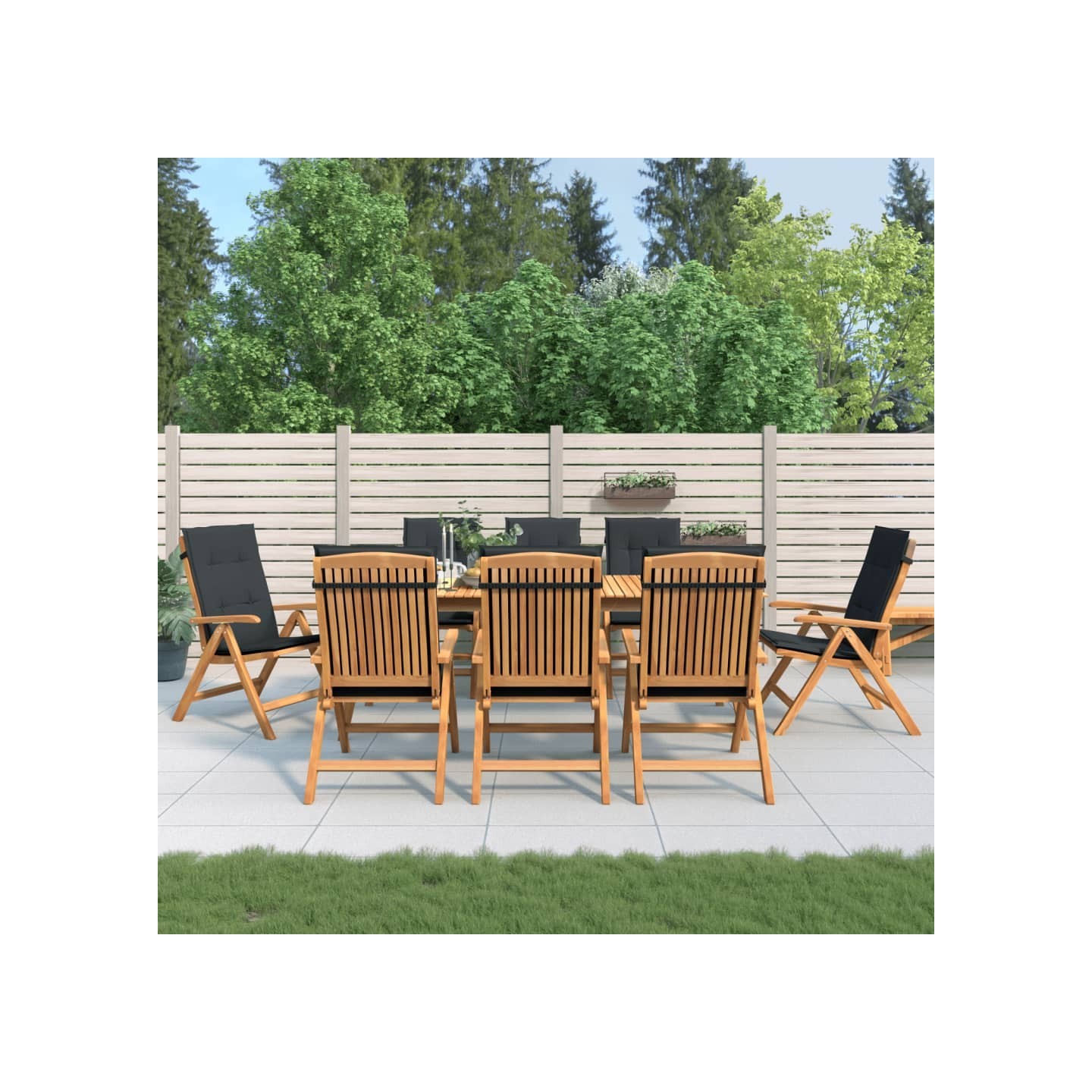 Fauteuils pliants inclinables avec coussins 8 pcs teck massif