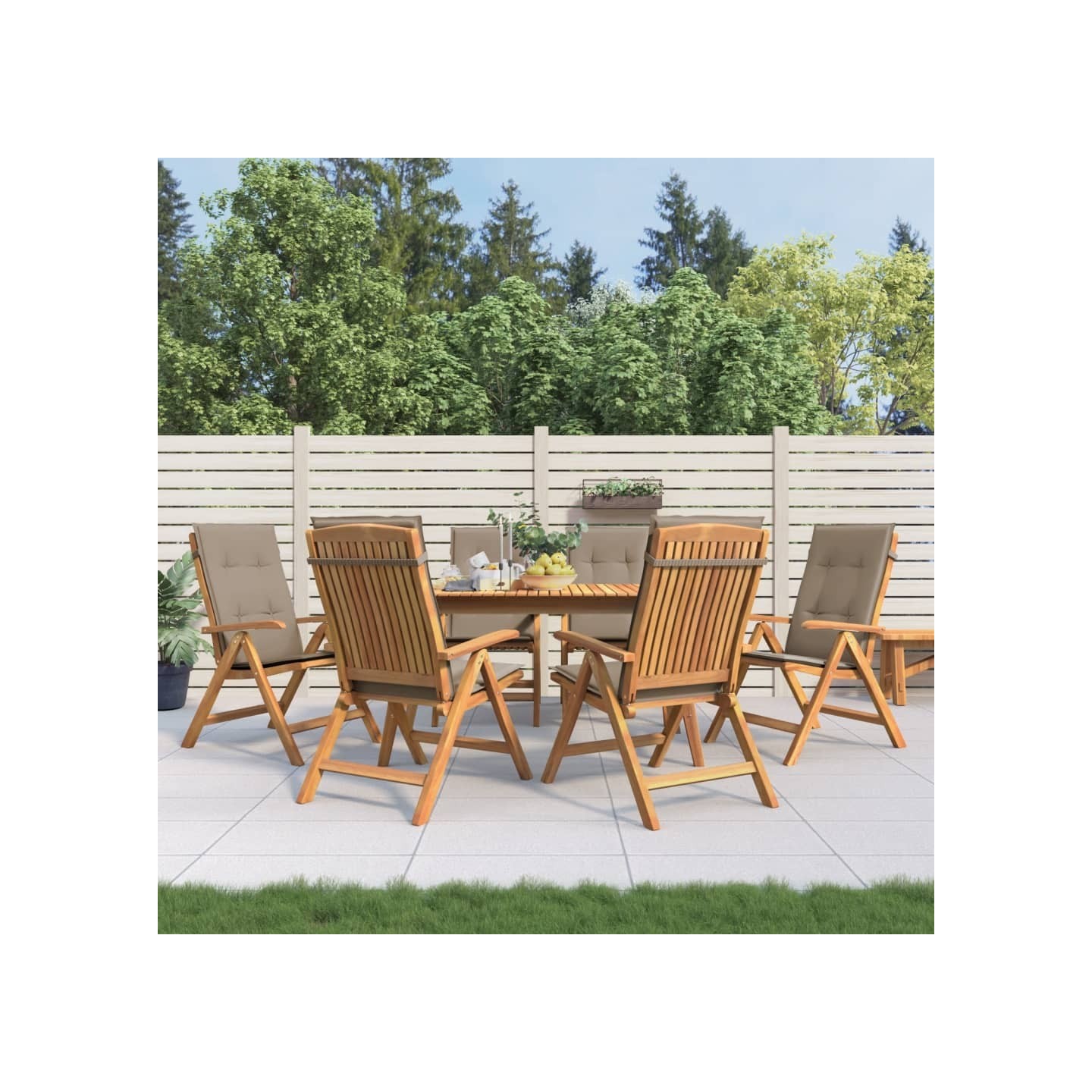 Fauteuils pliants inclinables avec coussins 6 pcs teck massif