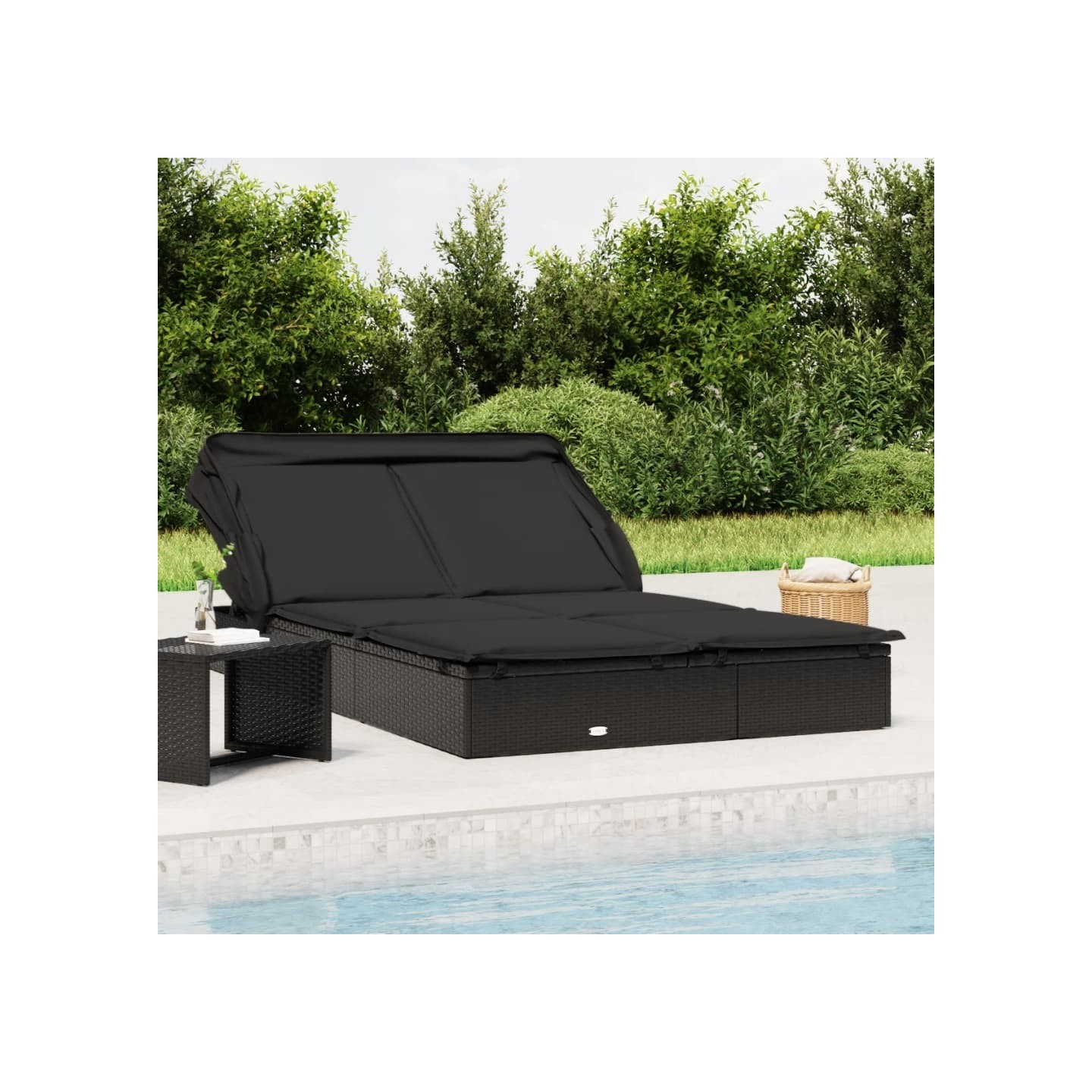 Transat 2 places avec toit pliable noir 213x118x97 cm