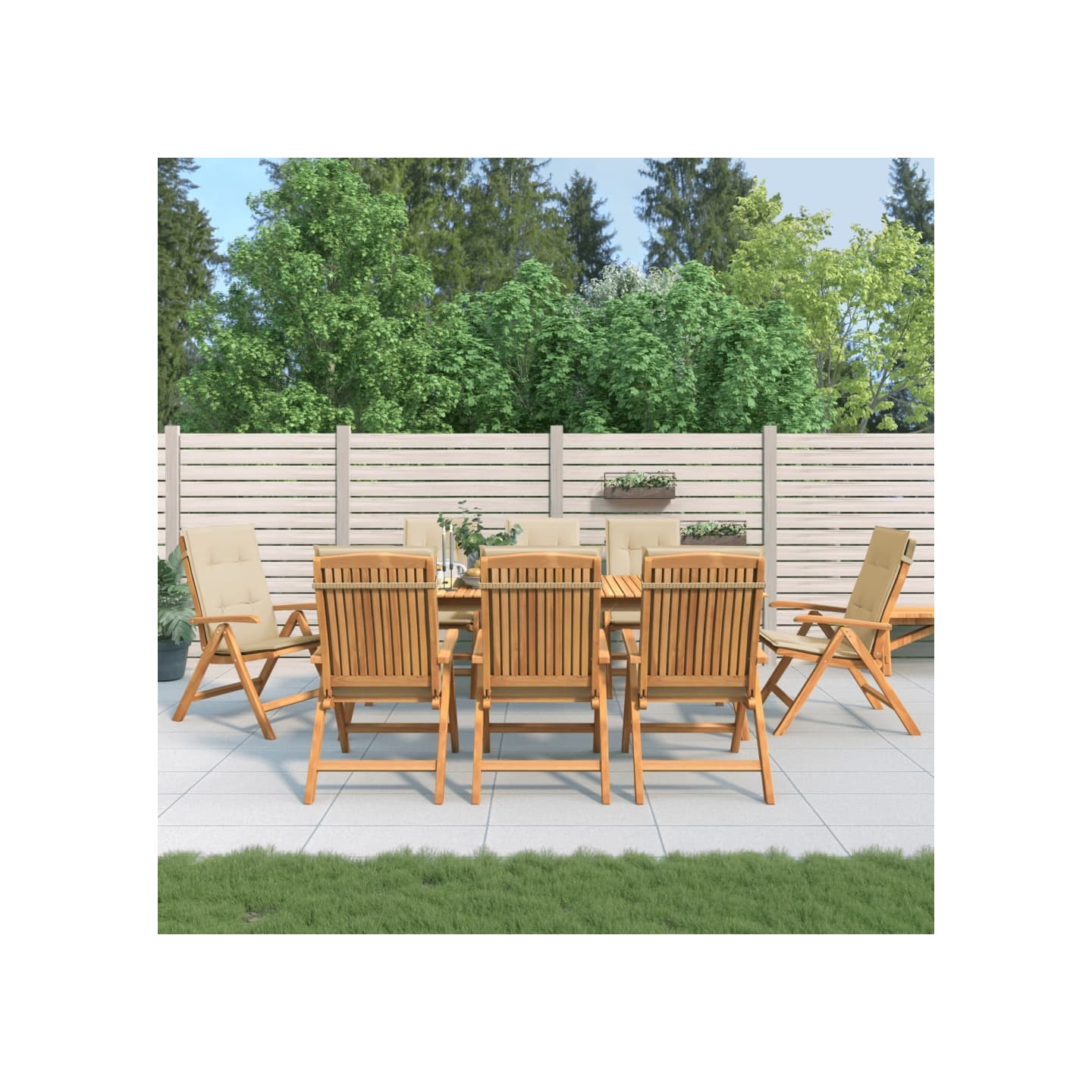 Fauteuils pliants inclinables avec coussins 8 pcs teck massif