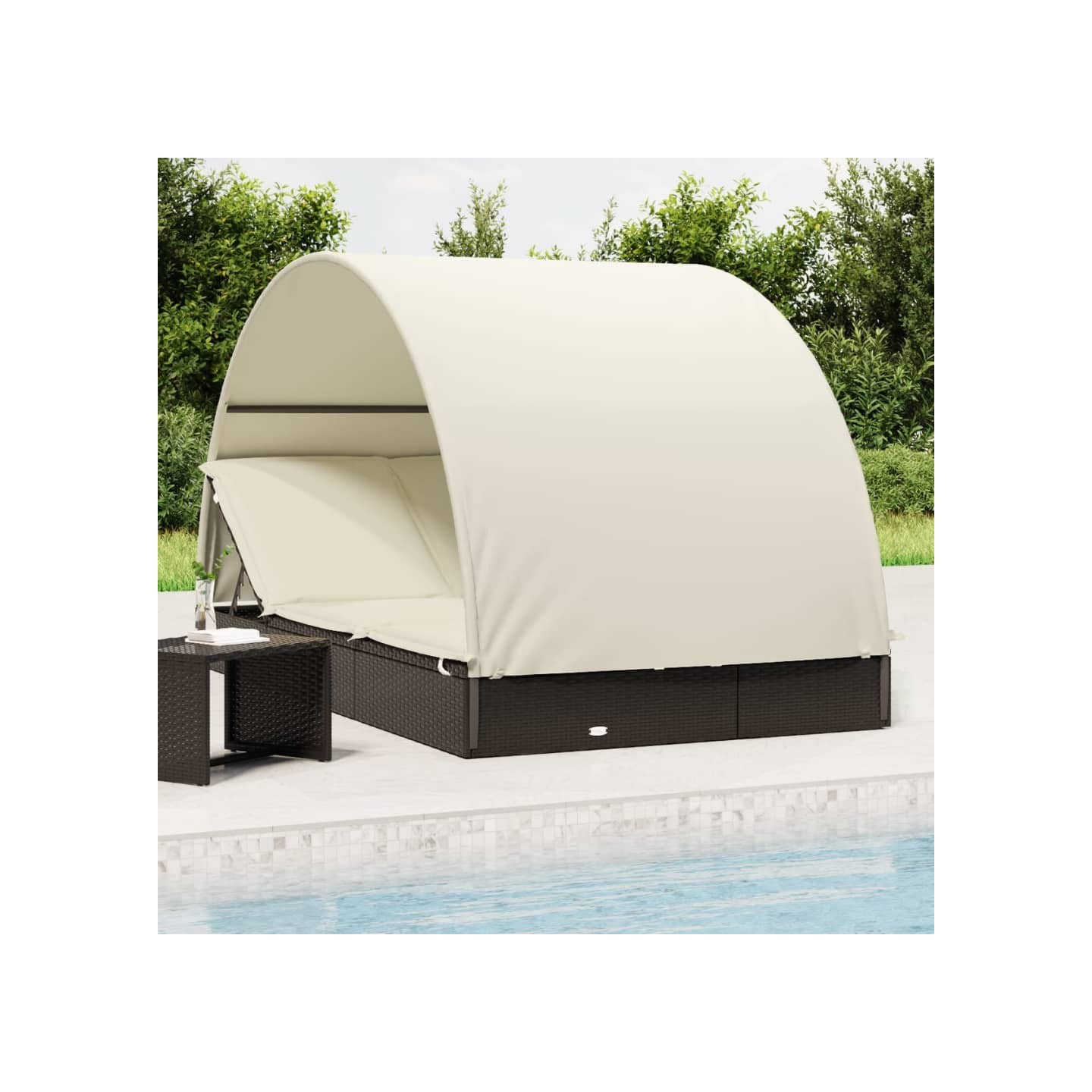 Transat 2 places avec toit rond noir 211x112x140 cm