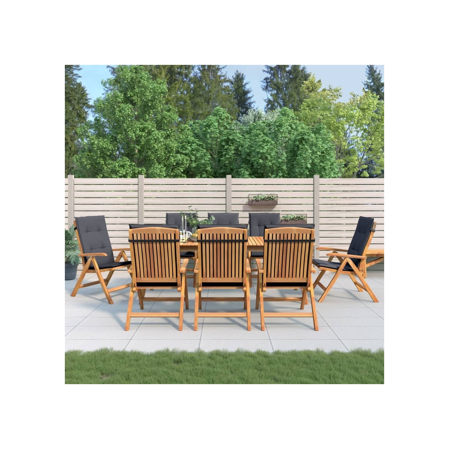 Fauteuils pliants inclinables avec coussins 8 pcs teck massif