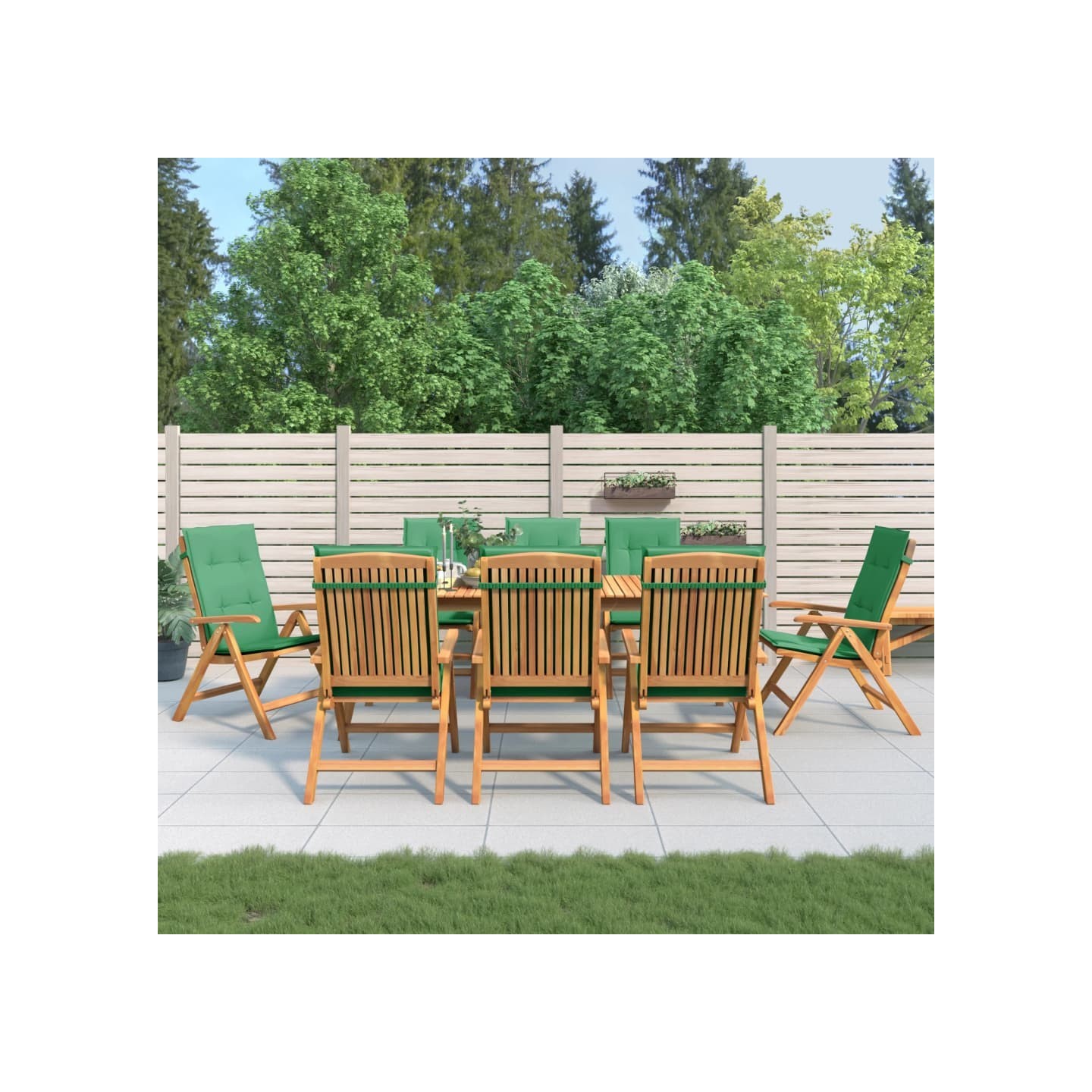 Fauteuils pliants inclinables avec coussins 8 pcs teck massif