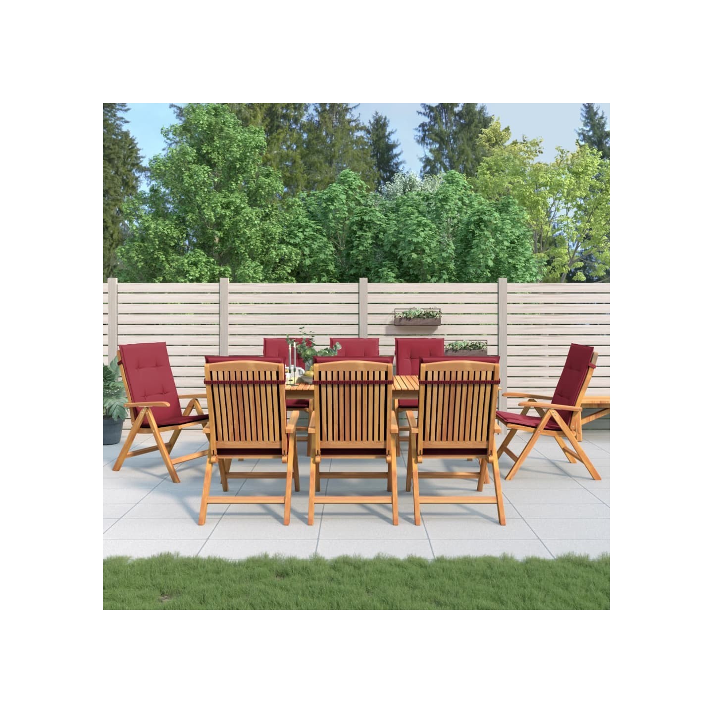 Fauteuils pliants inclinables avec coussins 8 pcs teck massif