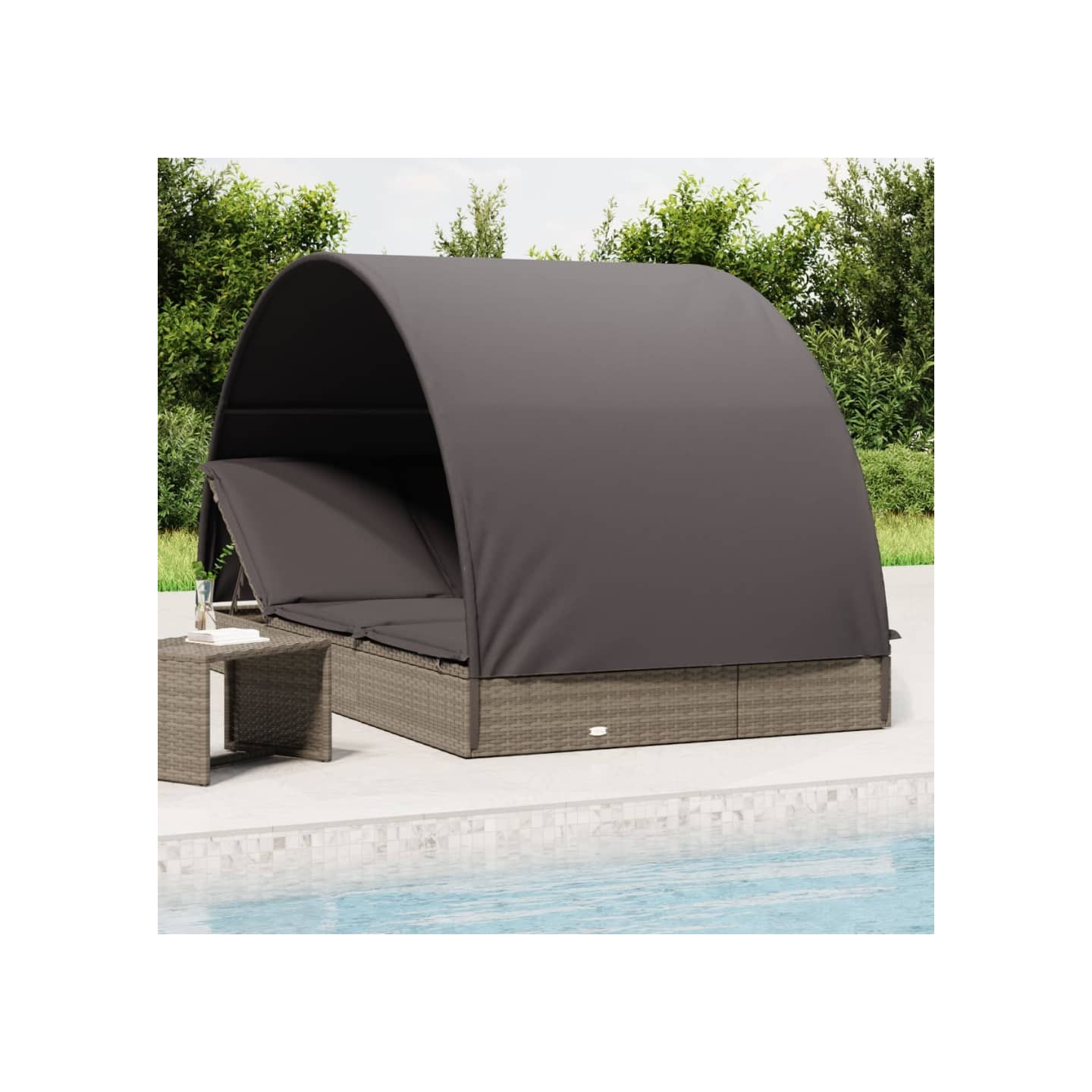 Transat 2 places avec toit rond gris 211x112x140 cm
