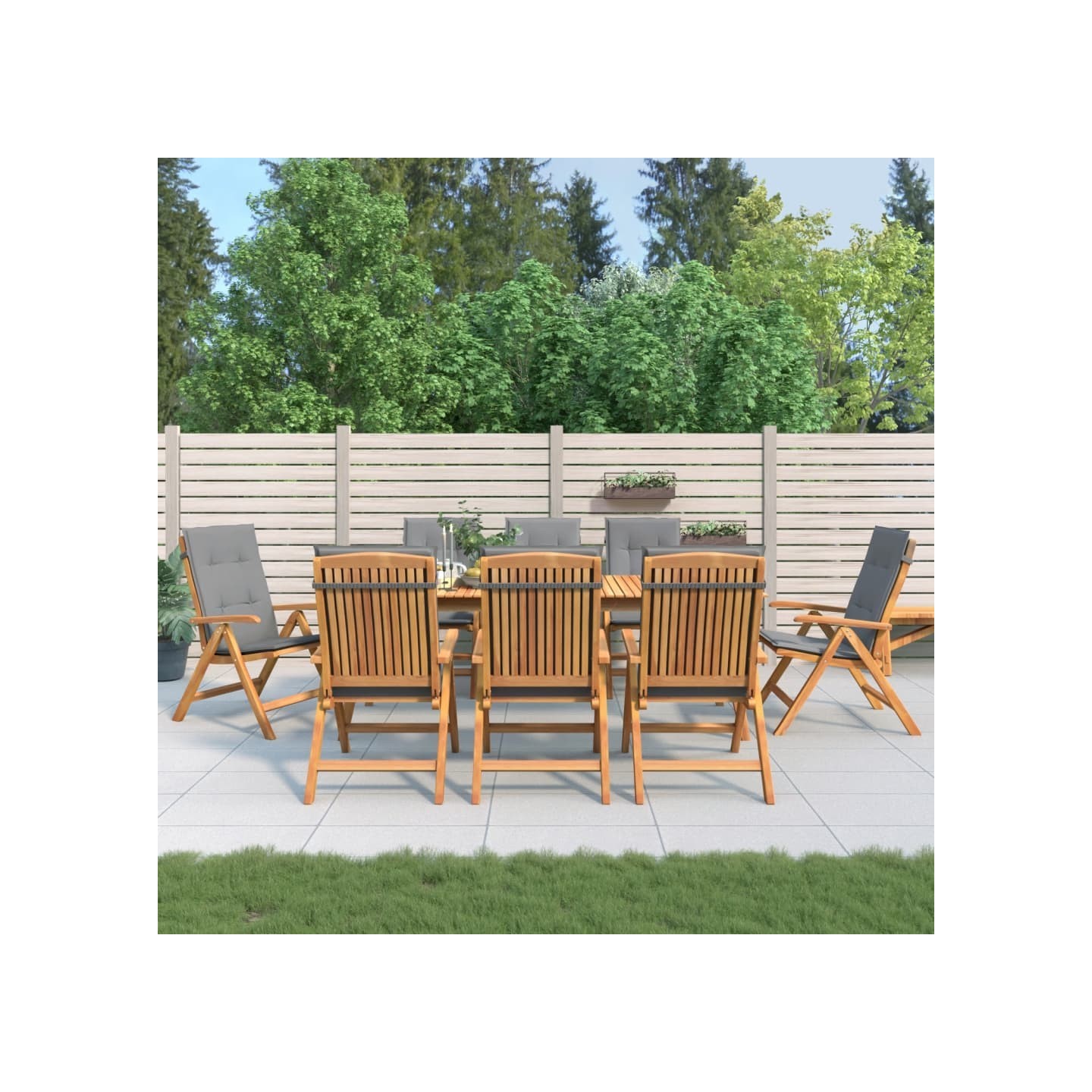 Fauteuils pliants inclinables avec coussins 8 pcs teck massif
