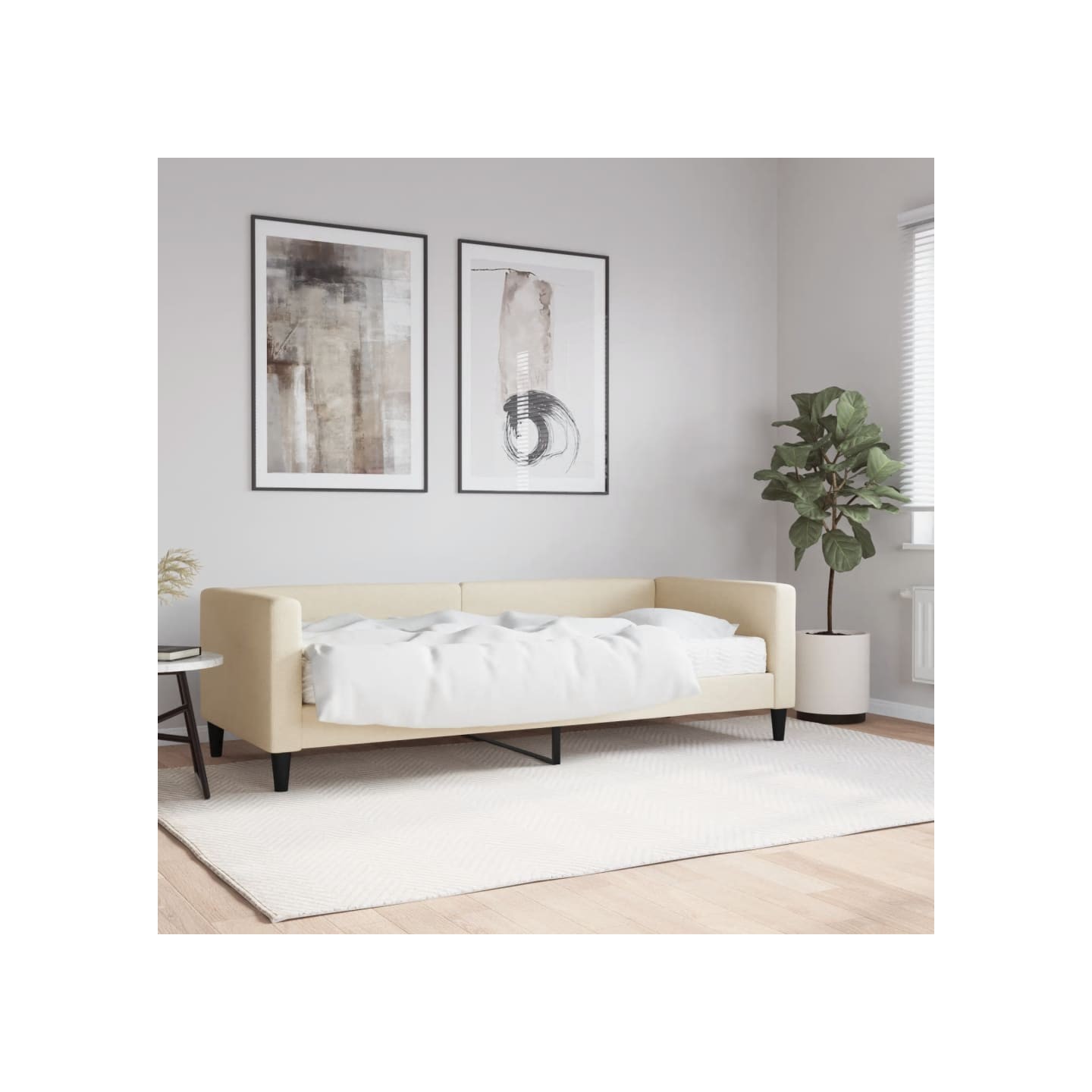 Lit de jour avec matelas crème 80x200 cm tissu