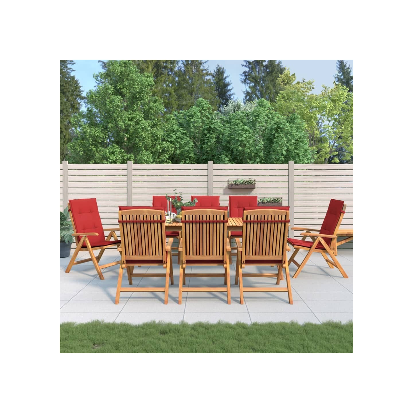 Fauteuils pliants inclinables avec coussins 8 pcs teck massif