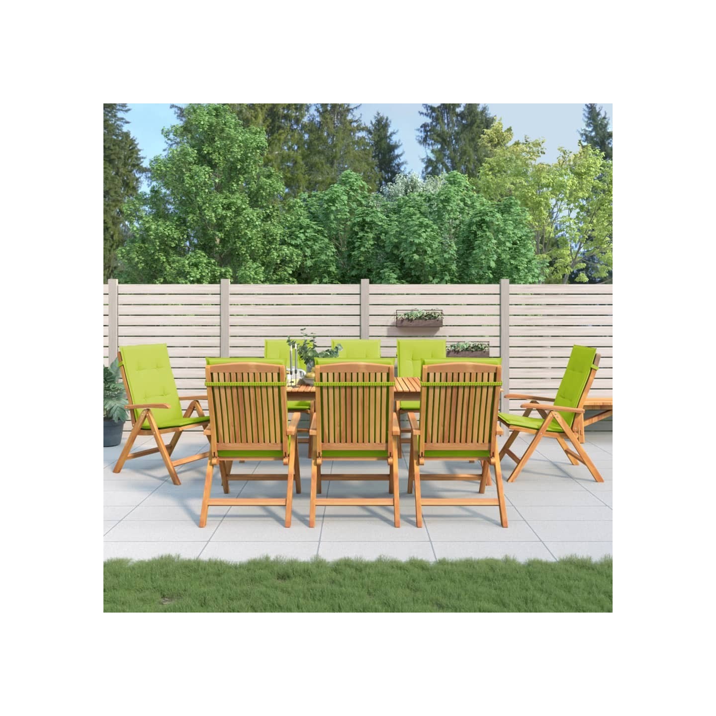 Fauteuils pliants inclinables avec coussins 8 pcs teck massif