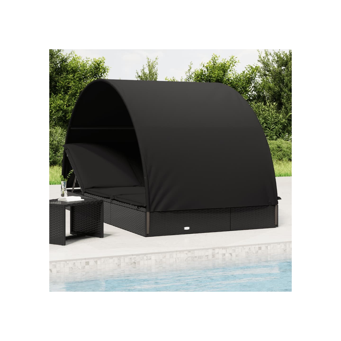 Transat 2 places avec toit rond noir 211x112x140 cm