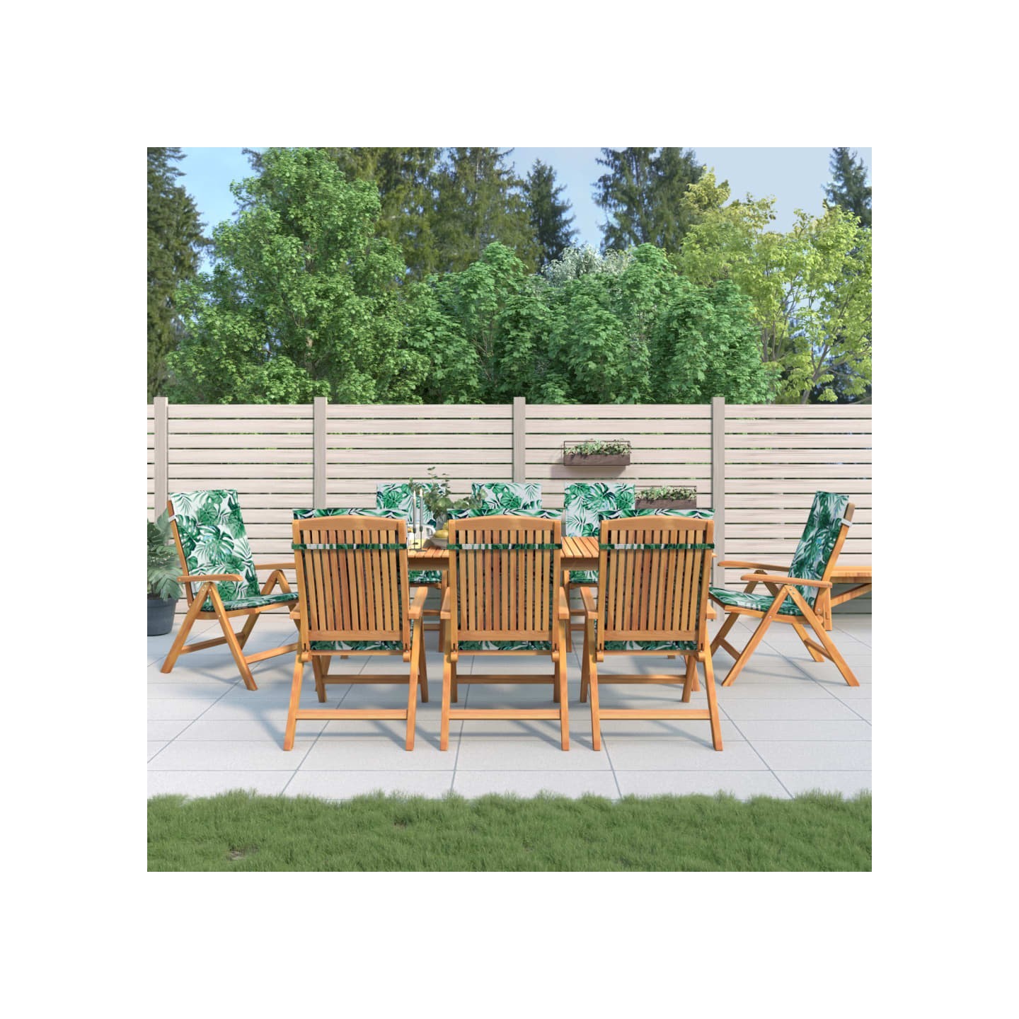 Fauteuils pliants inclinables avec coussins 8 pcs teck massif