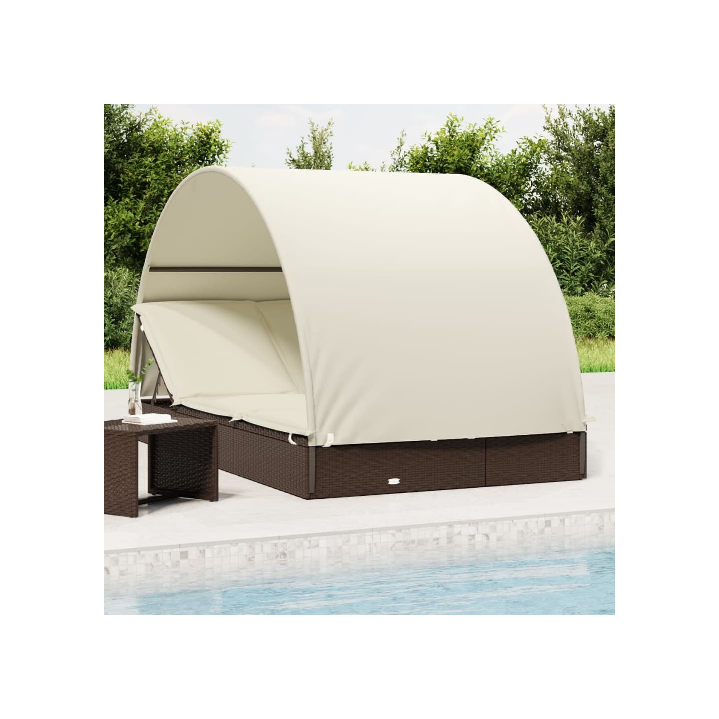 Transat 2 places avec toit rond marron 211x112x140 cm