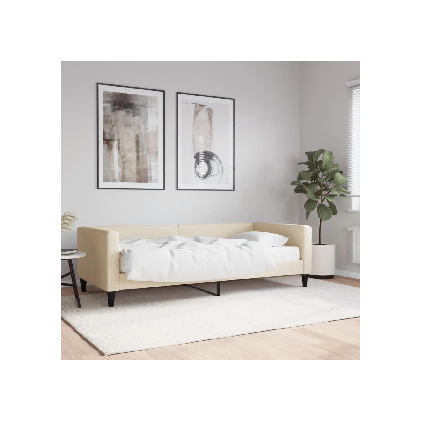 Lit de jour avec matelas crème 90x200 cm tissu