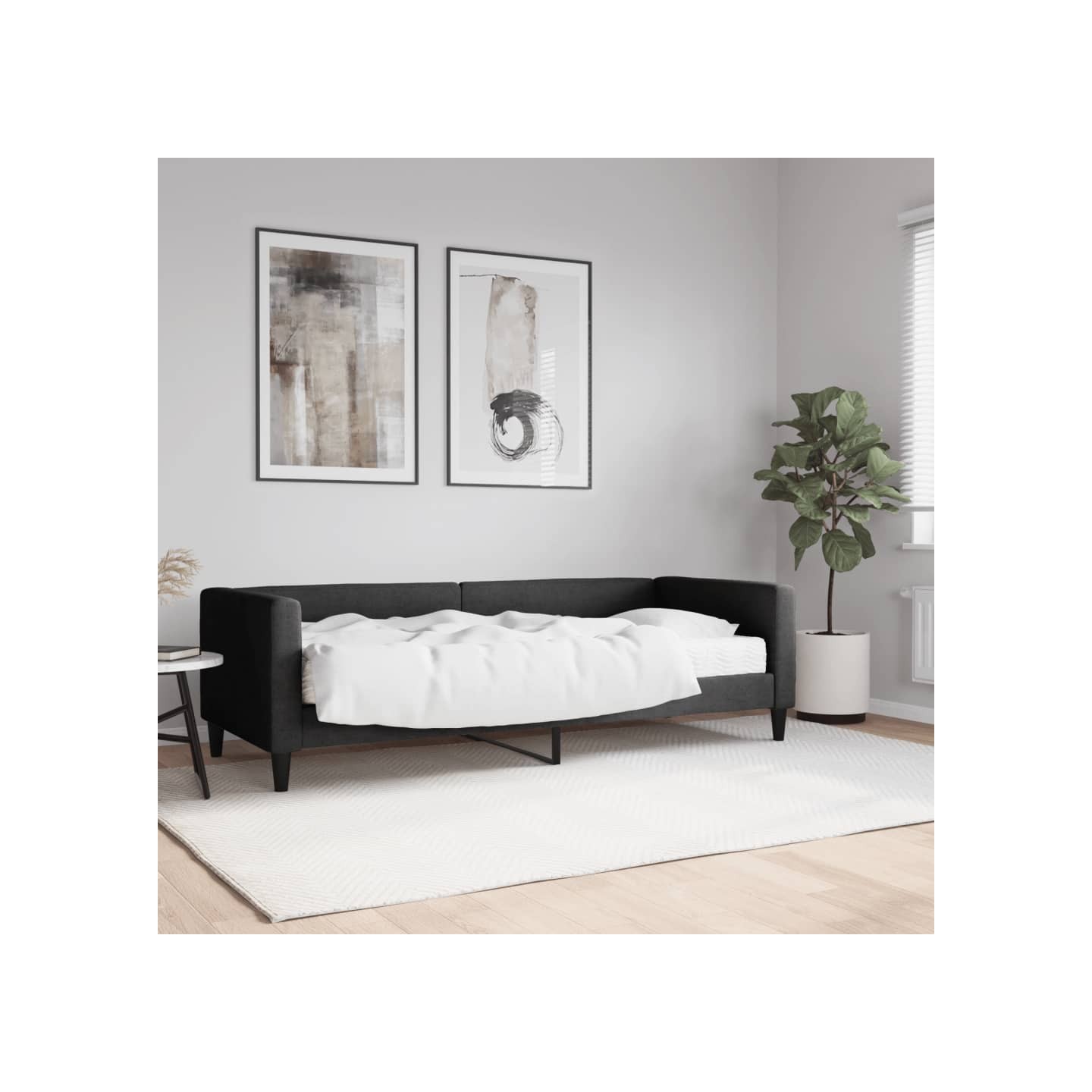 Lit de jour avec matelas noir 80x200 cm tissu