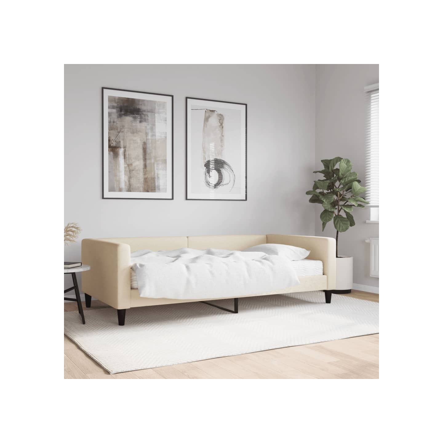 Lit de jour avec matelas crème 100x200 cm tissu
