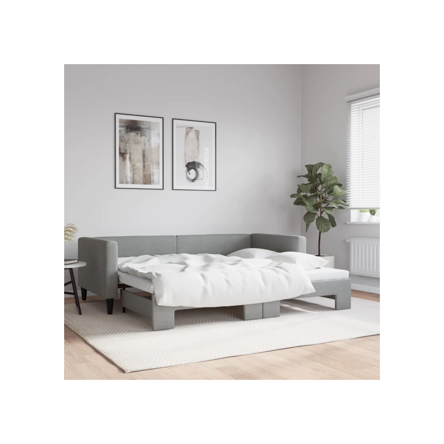 Lit de jour avec gigogne sans matelas gris clair 90x200 cm